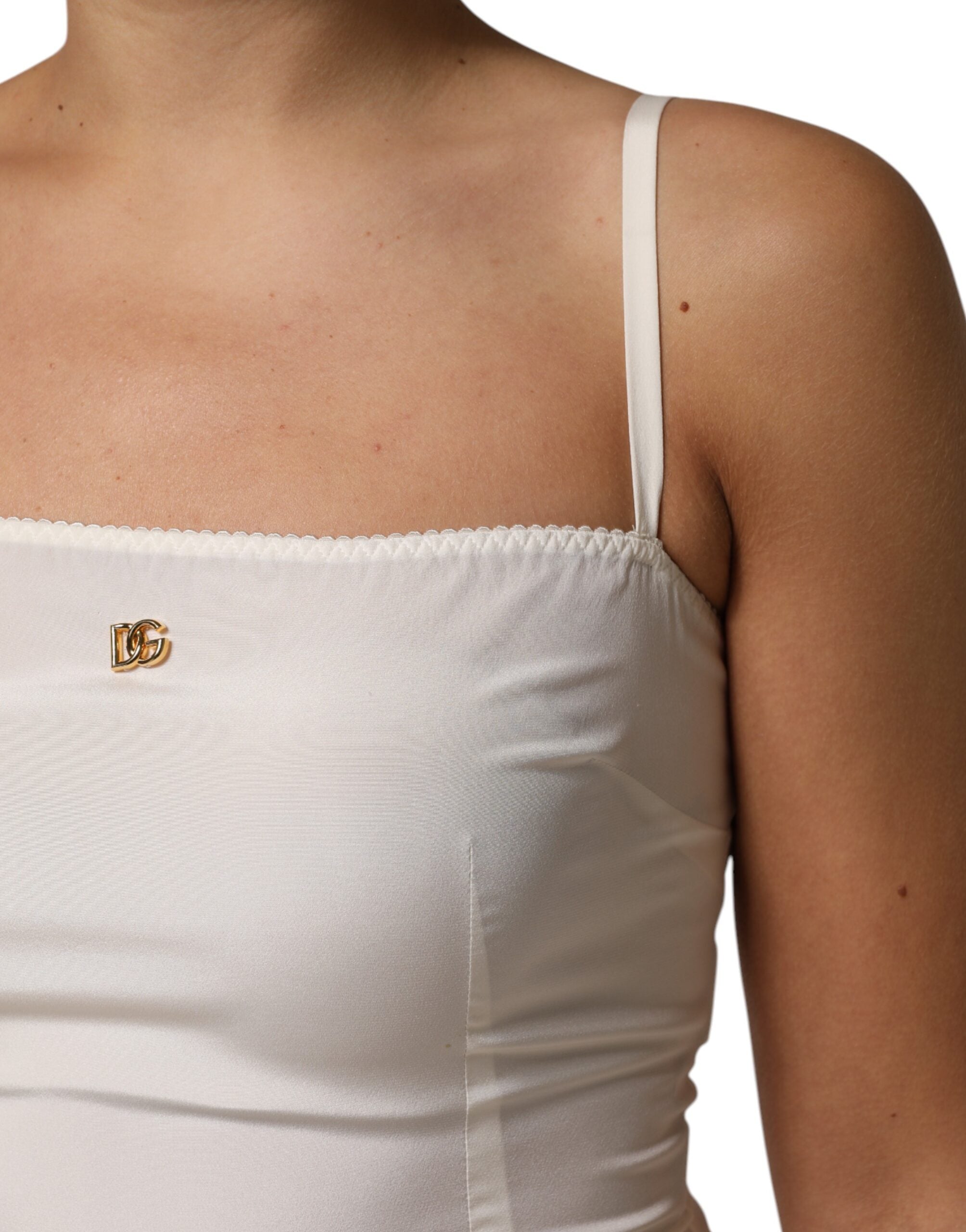Dolce & Gabbana White Full Slip DG Logo Silk Dress Sleepwear Dolce & Gabbana