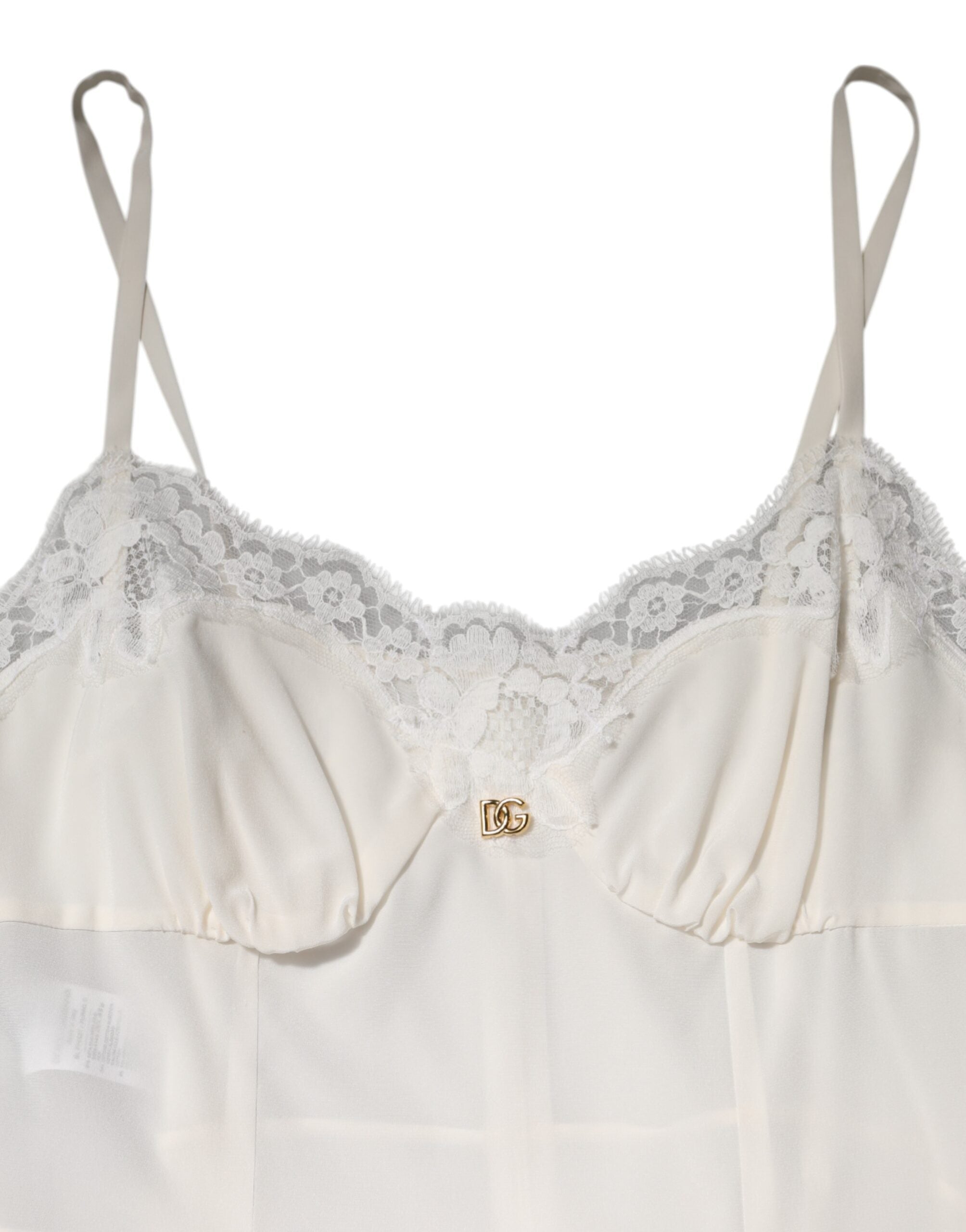 Dolce & Gabbana White Lace Gold DG Logo Silk Dress Sleepwear Dolce & Gabbana
