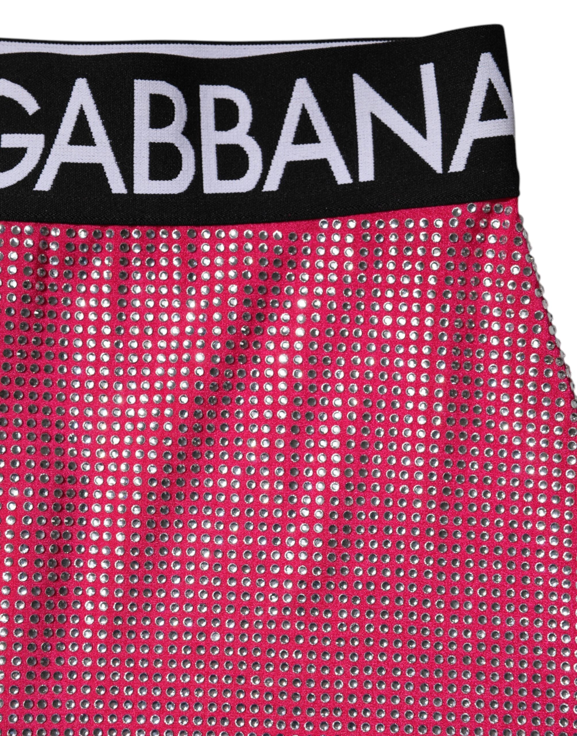 Dolce & Gabbana Pink Rhinestone Embellished Logo Mini Skirt Dolce & Gabbana