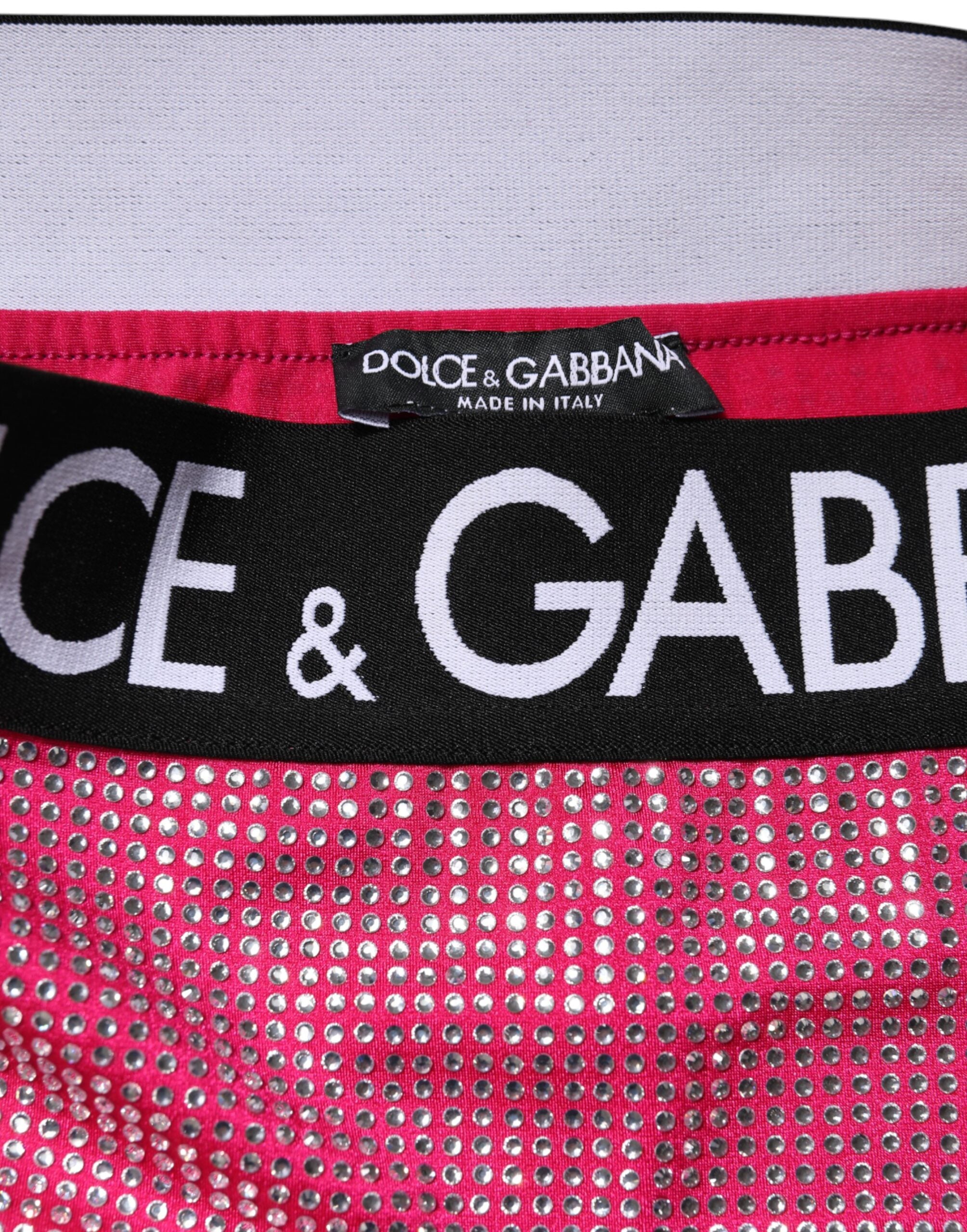 Dolce & Gabbana Pink Rhinestone Embellished Logo Mini Skirt Dolce & Gabbana