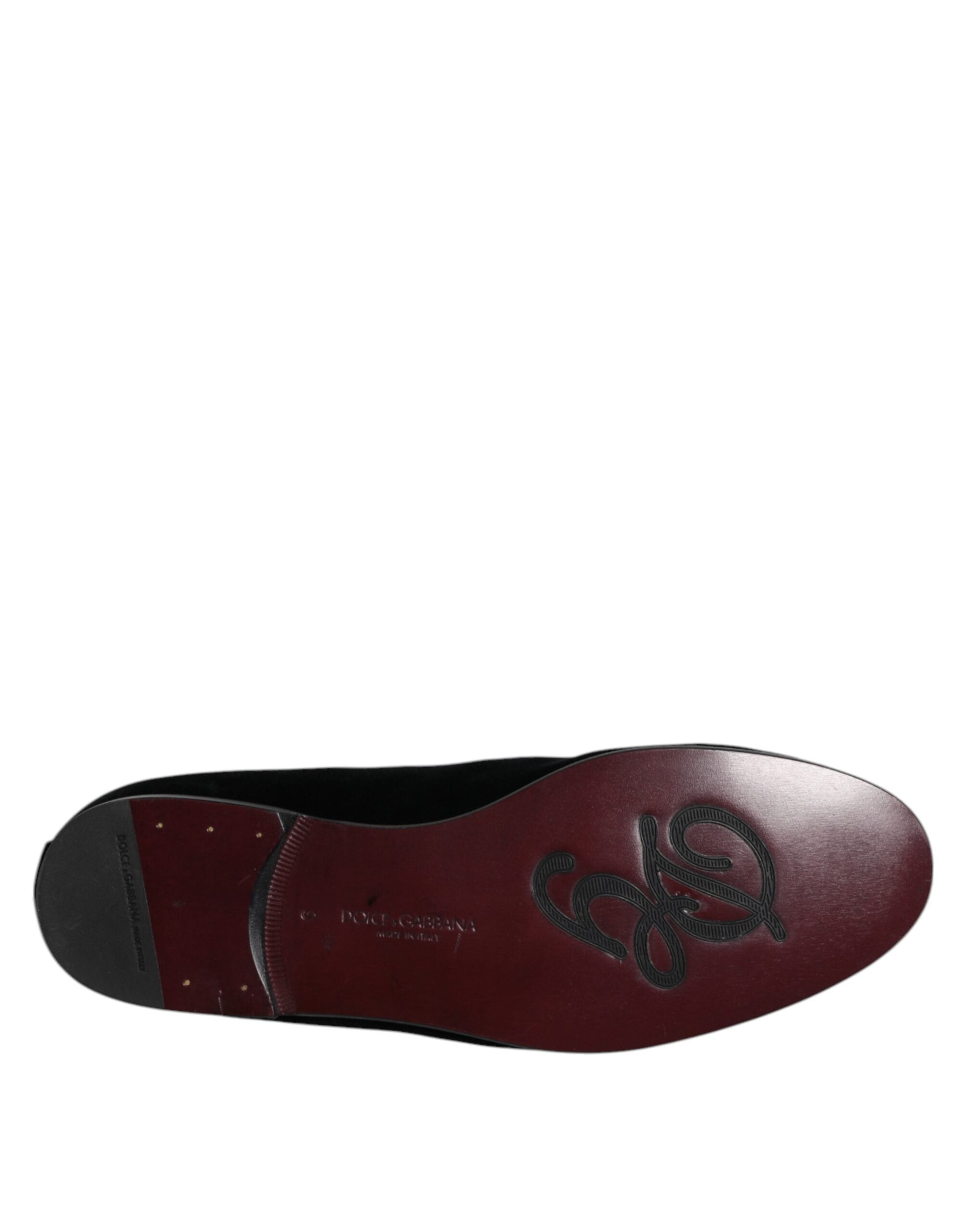 Dolce & Gabbana Black Velvet Embellished Loafer Slip On Shoes Dolce & Gabbana