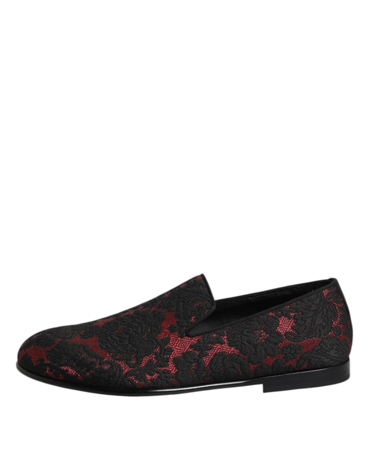 Dolce & Gabbana Red Black Jacquard Slip On Men Loafers Shoes