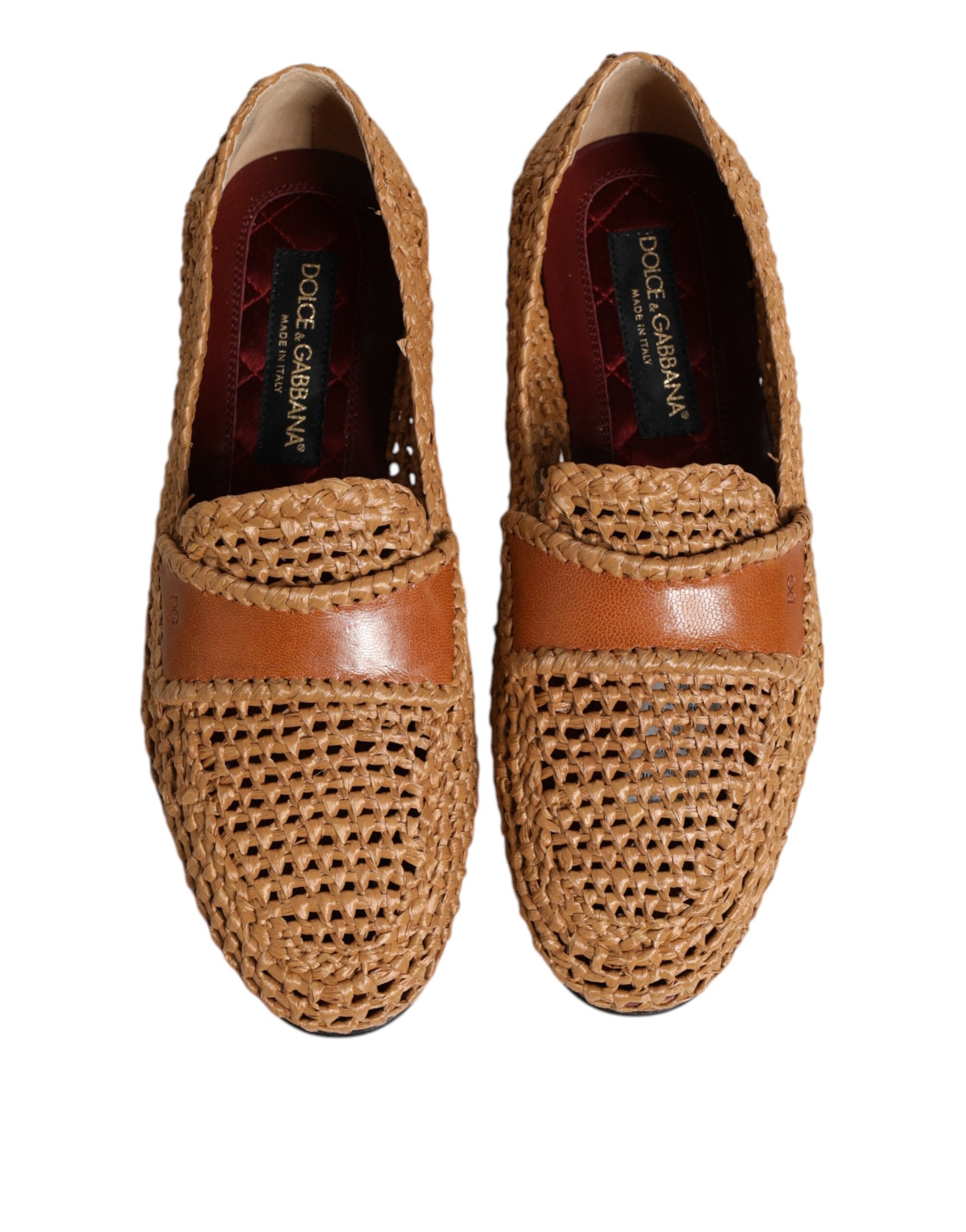 Dolce & Gabbana Brown Woven Raffia Slip On Loafers Shoes Dolce & Gabbana