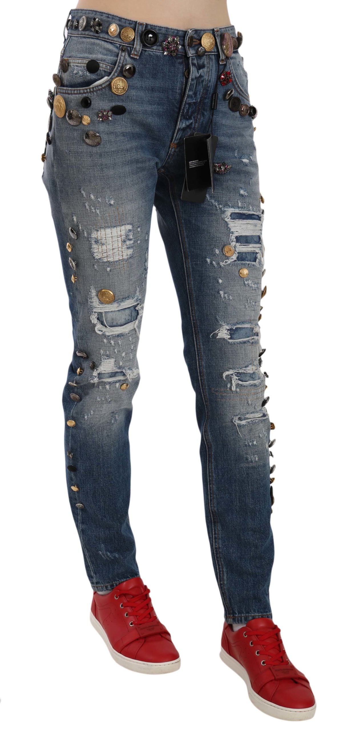 Dolce & Gabbana Distressed Embellished Buttons Denim Pants Jeans Dolce & Gabbana