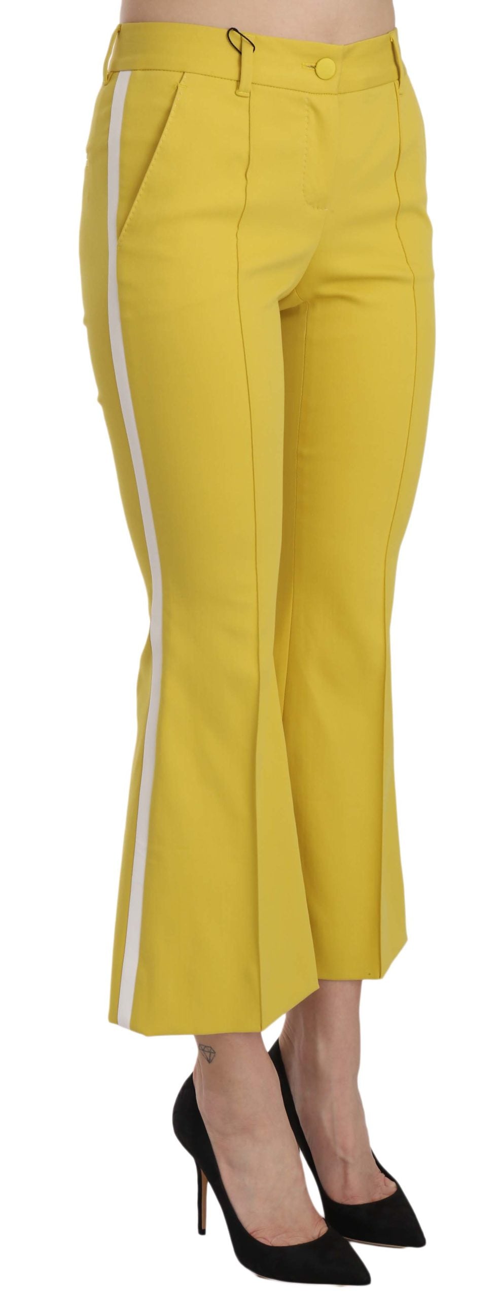 Dolce & Gabbana Yellow Flared Bootcut Capri Cotton Pants Dolce & Gabbana