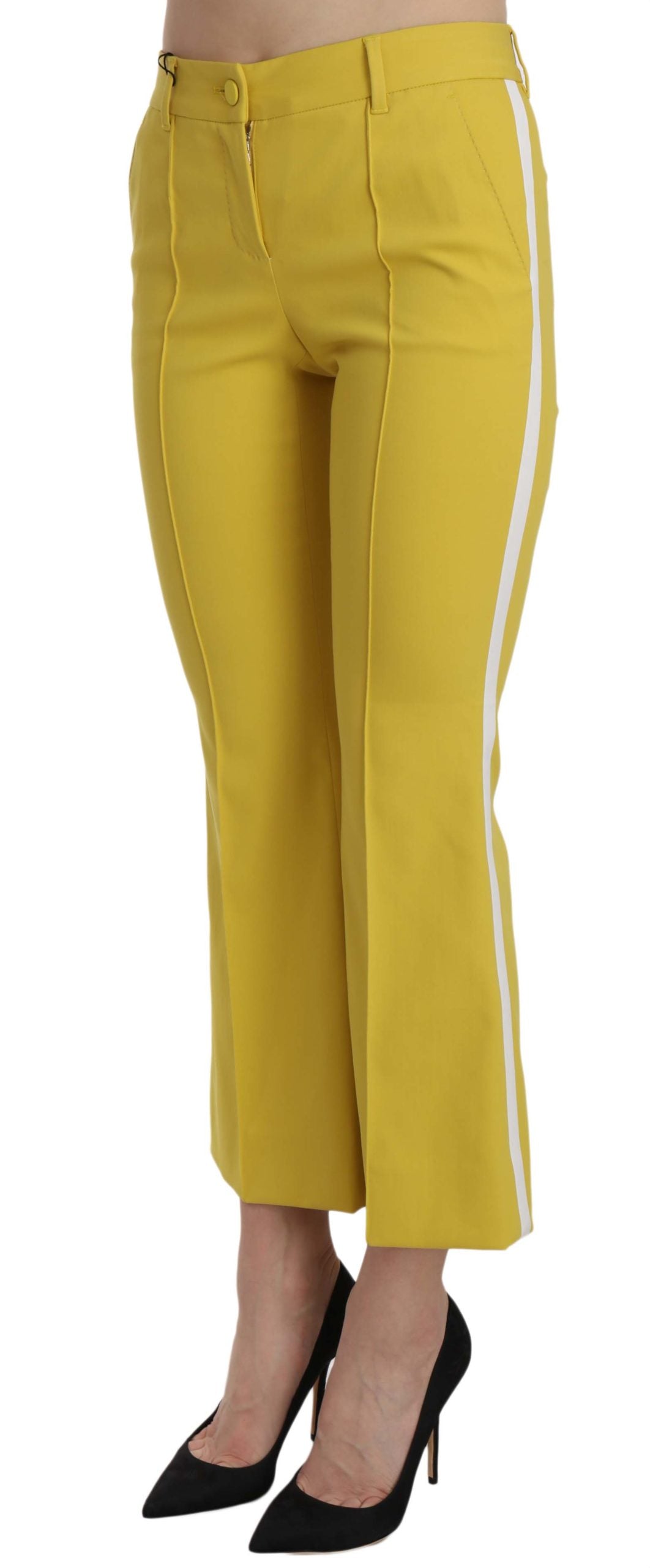 Dolce & Gabbana Yellow Flared Bootcut Capri Cotton Pants Dolce & Gabbana
