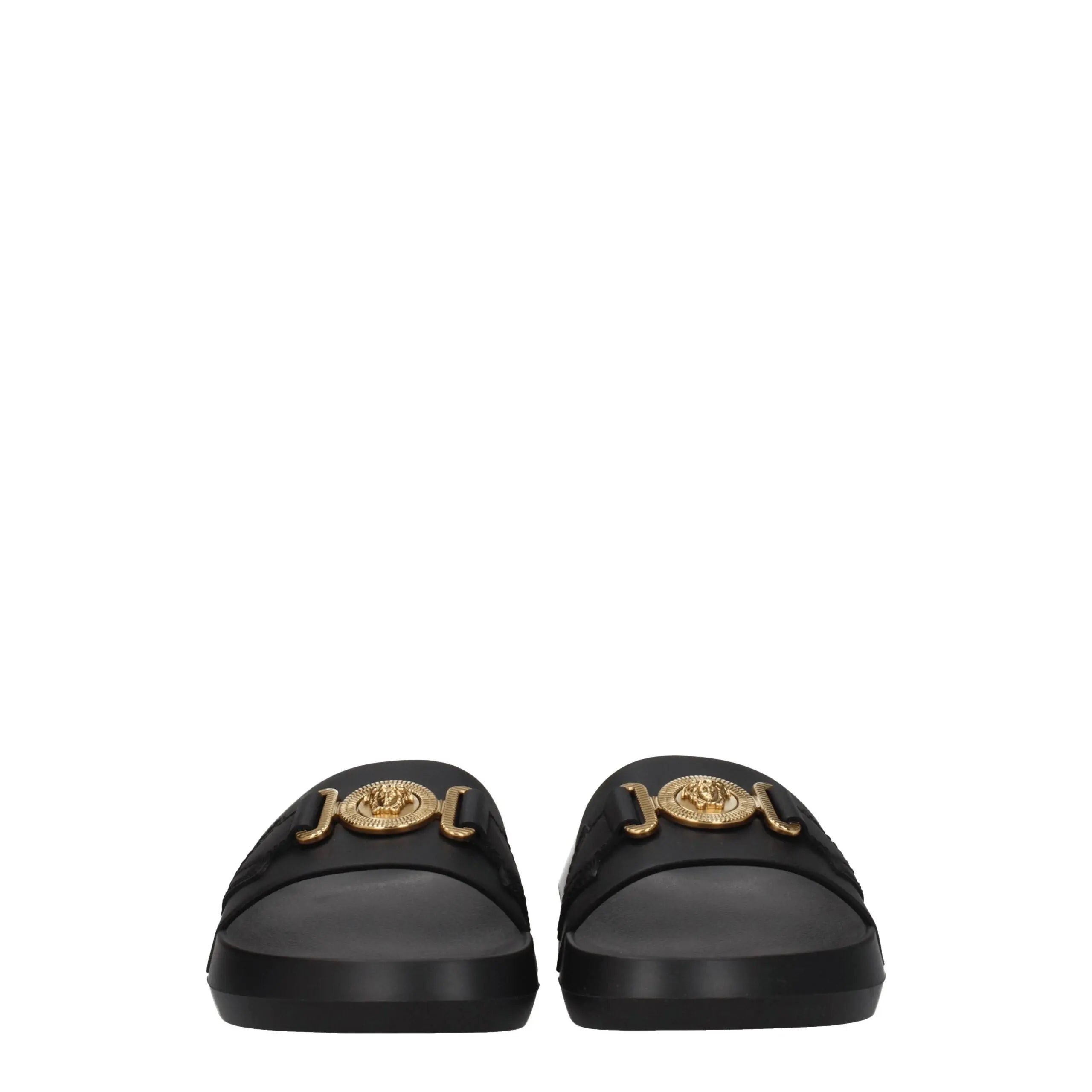 Versace Black Leather Slippers Versace