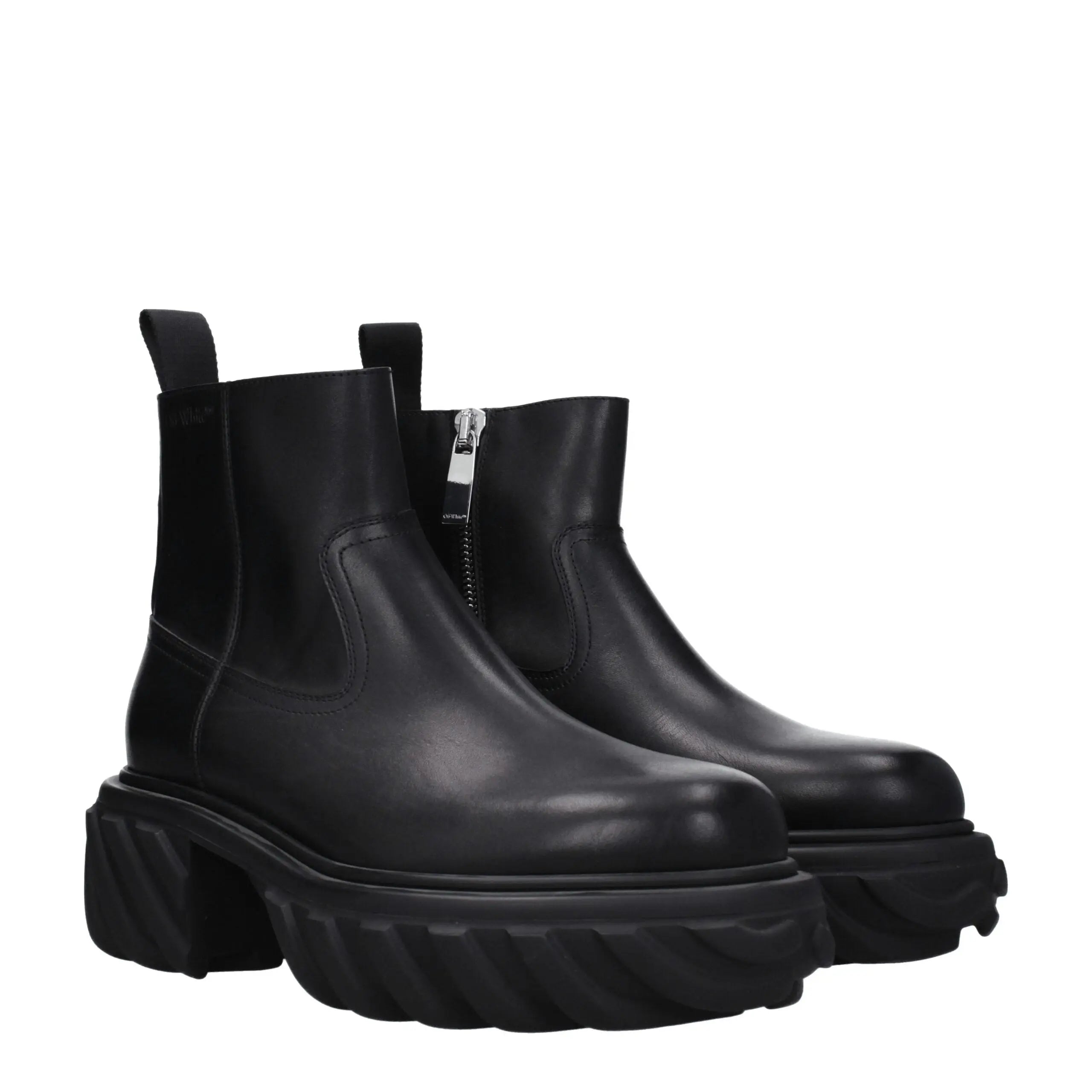 Off-White Black Leather Ankle Boots Off-White