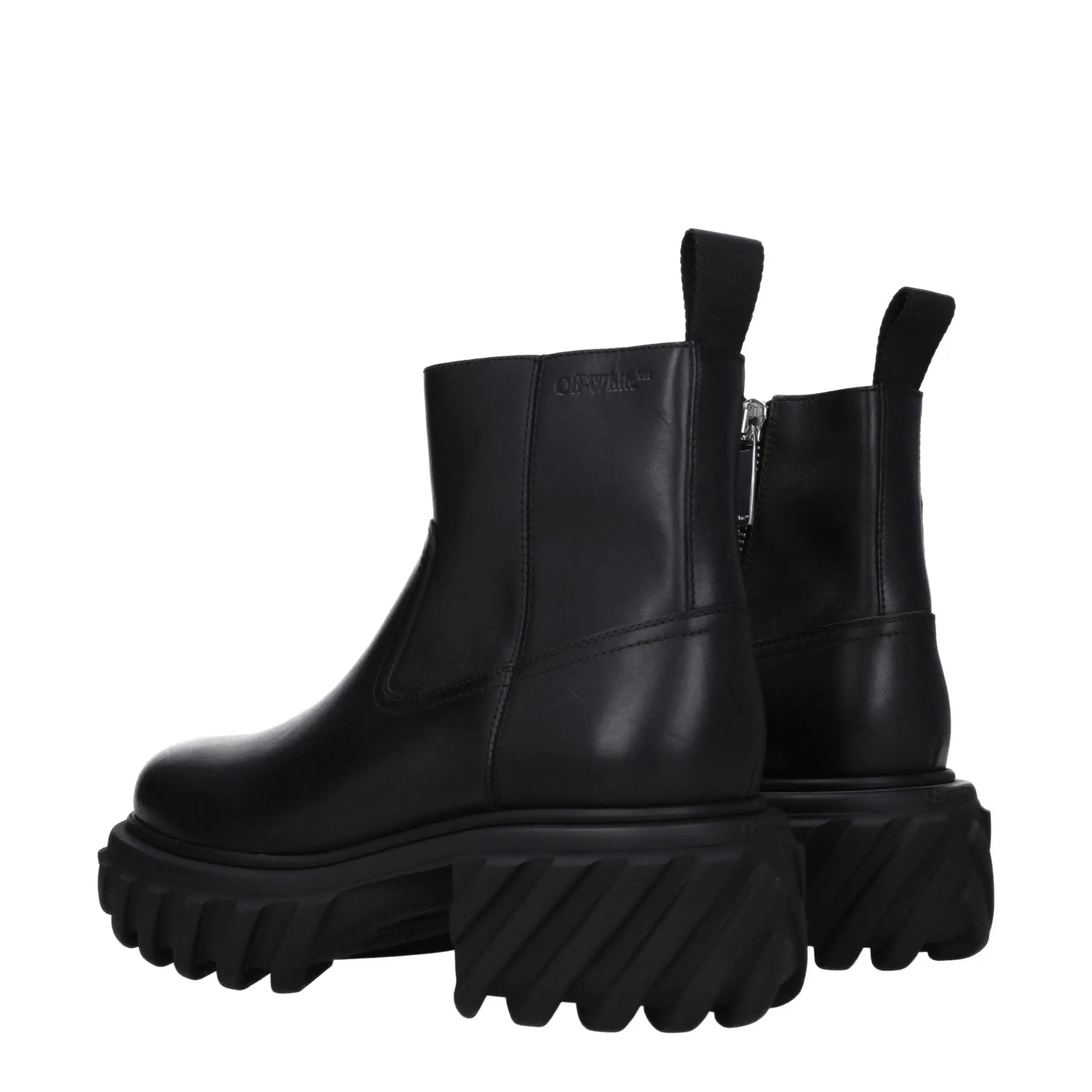 Off-White Black Leather Ankle Boots Off-White