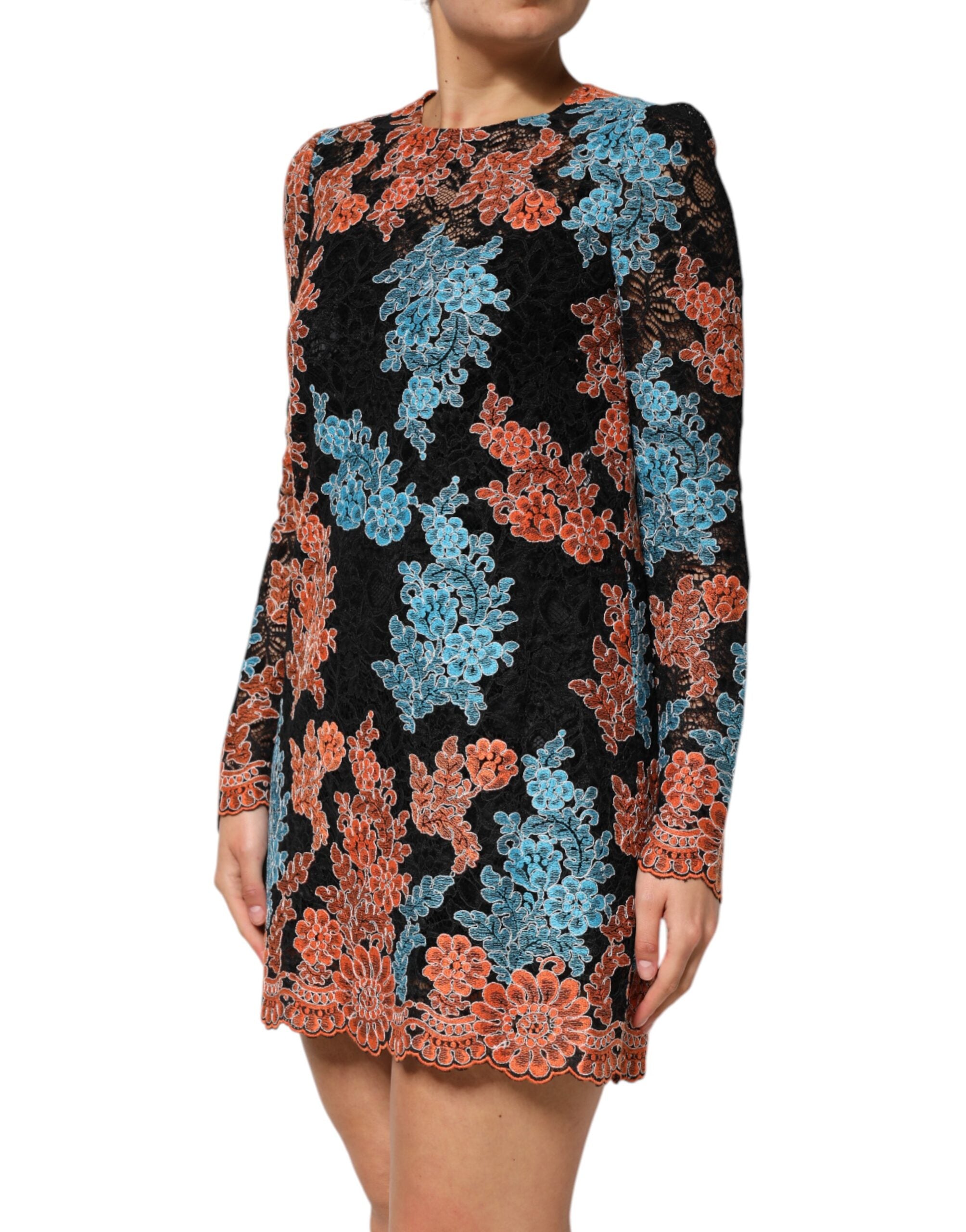 Dolce & Gabbana Multicolor Floral Embroidery Shift Mini Dress Dolce & Gabbana