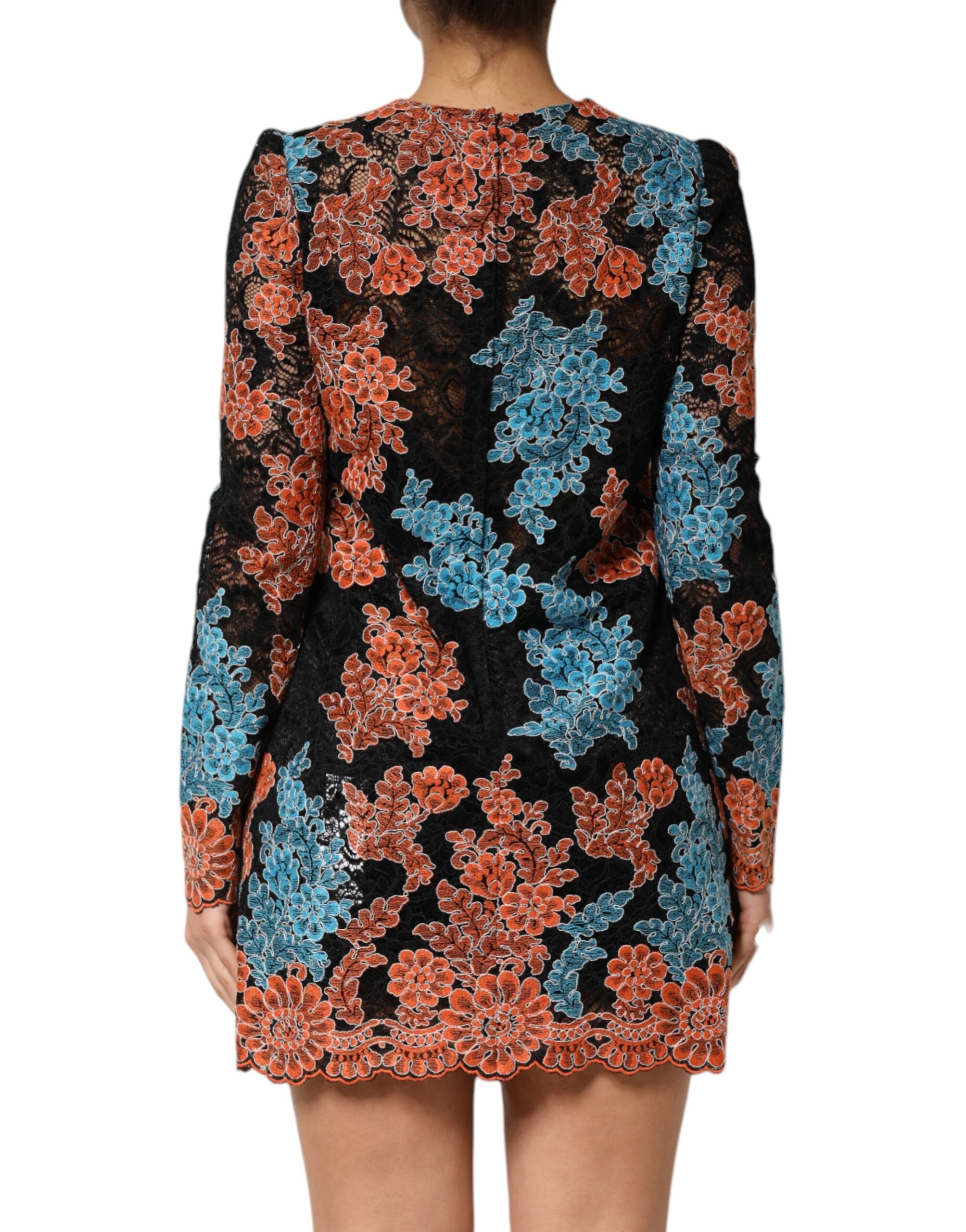 Dolce & Gabbana Multicolor Floral Embroidery Shift Mini Dress Dolce & Gabbana