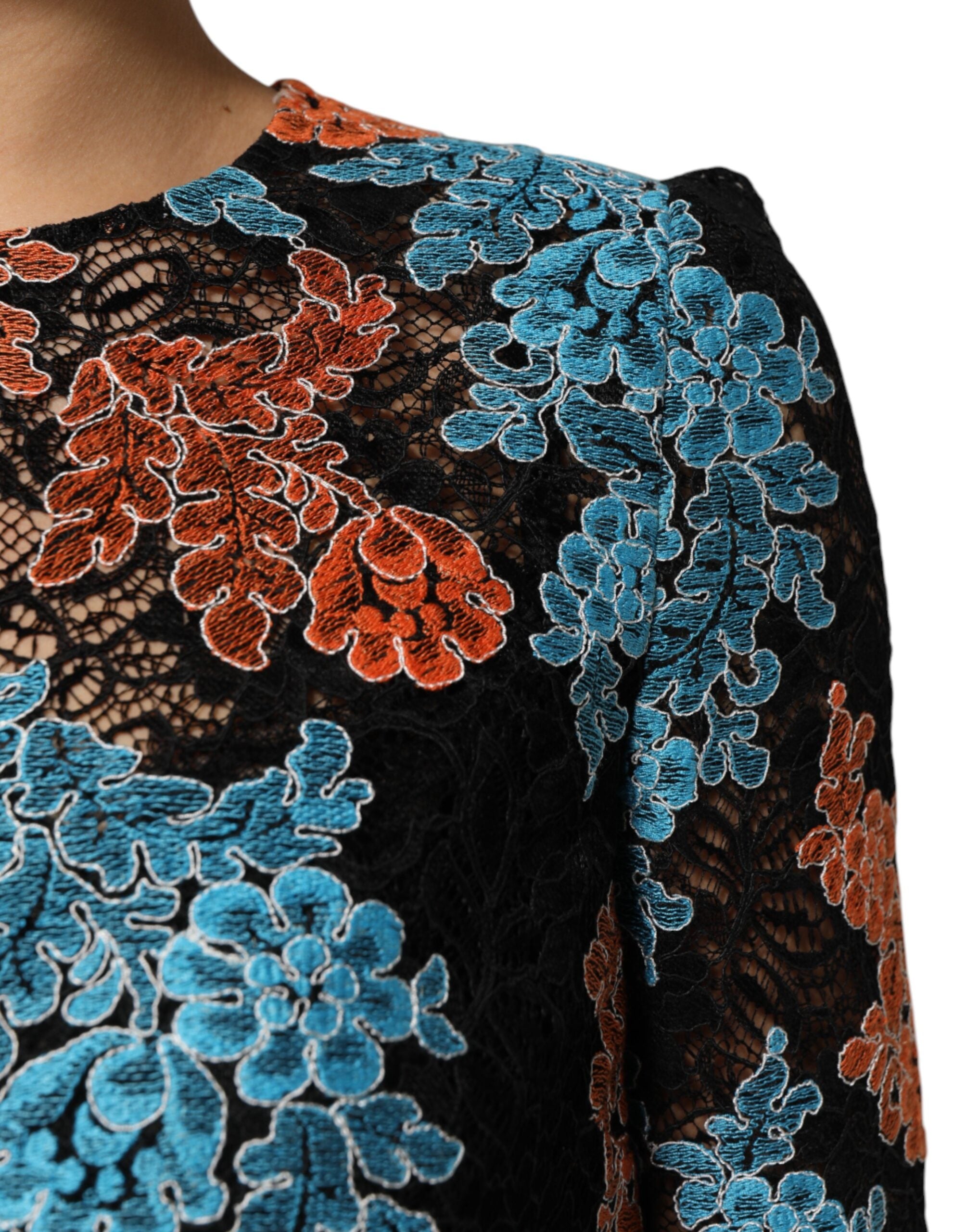 Dolce & Gabbana Multicolor Floral Embroidery Shift Mini Dress Dolce & Gabbana