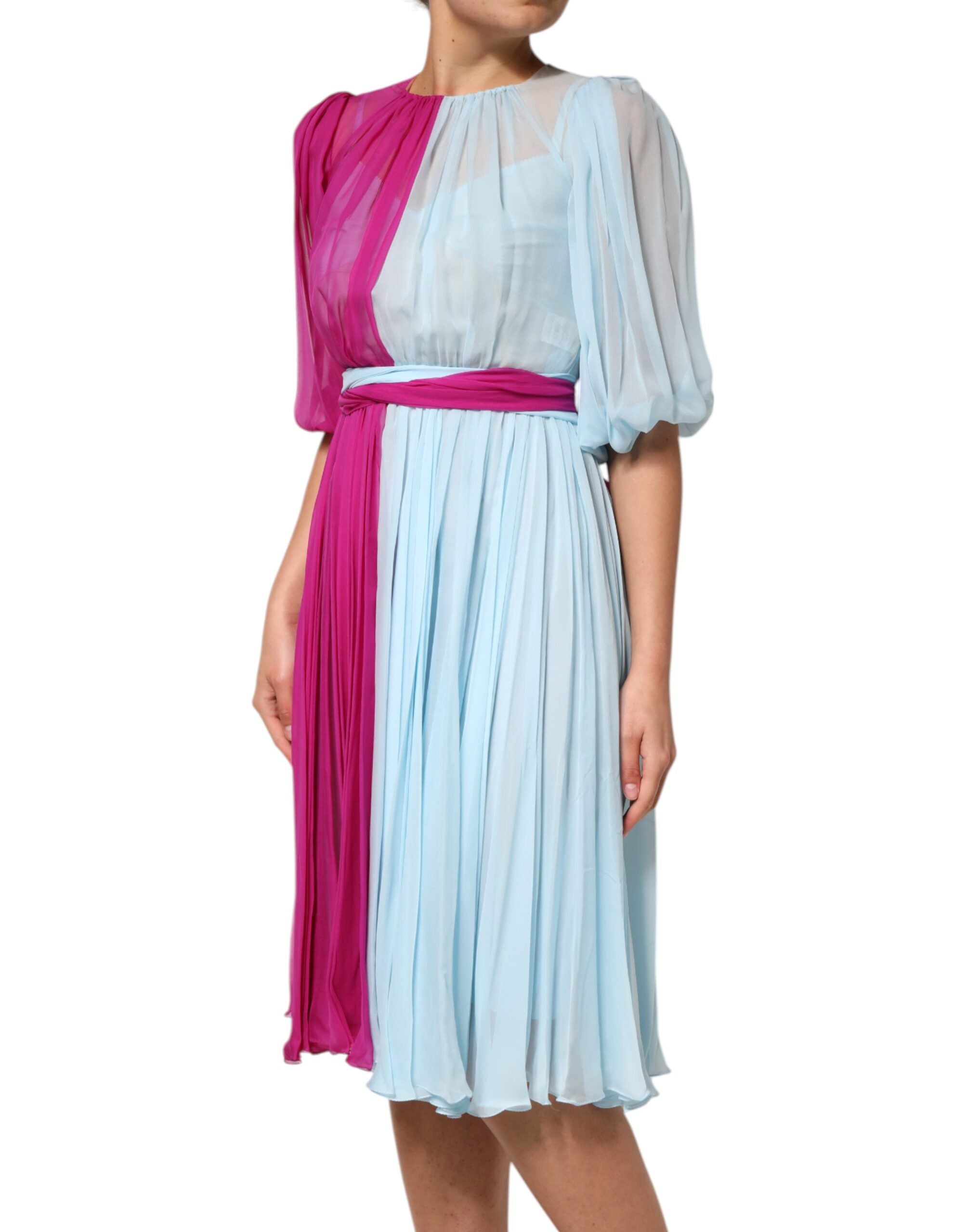 Dolce & Gabbana Fuchsia Light Blue Silk Two Tone Midi Dress Dolce & Gabbana