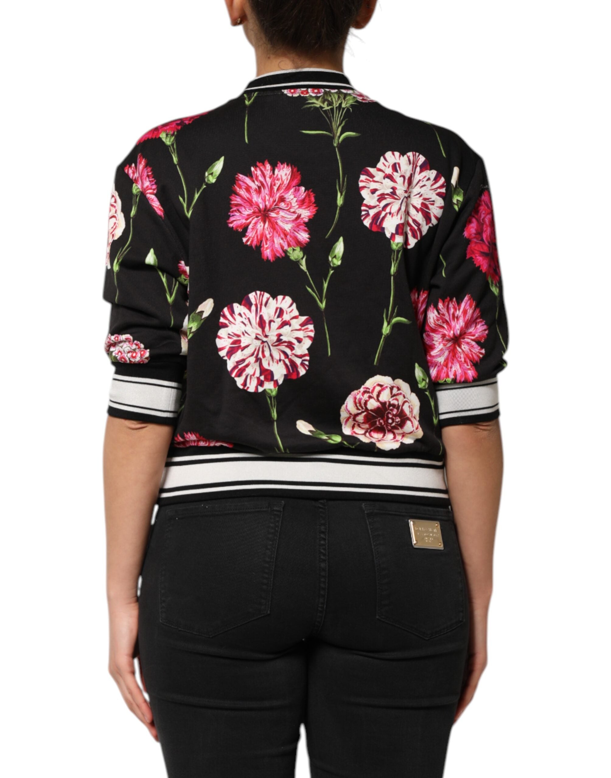 Dolce & Gabbana Black Floral Print Cotton Short Sleeves Top Dolce & Gabbana