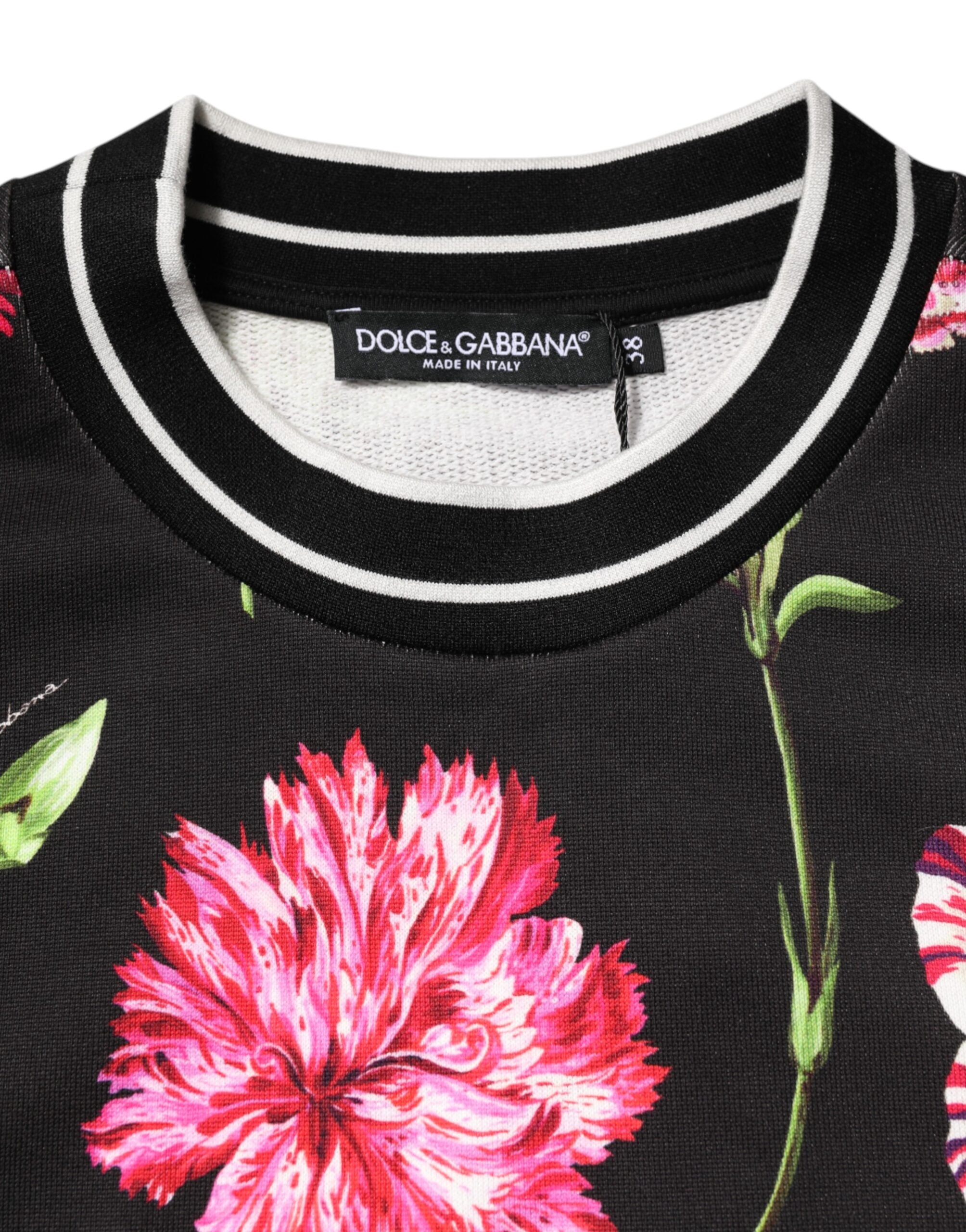 Dolce & Gabbana Black Floral Print Cotton Short Sleeves Top Dolce & Gabbana