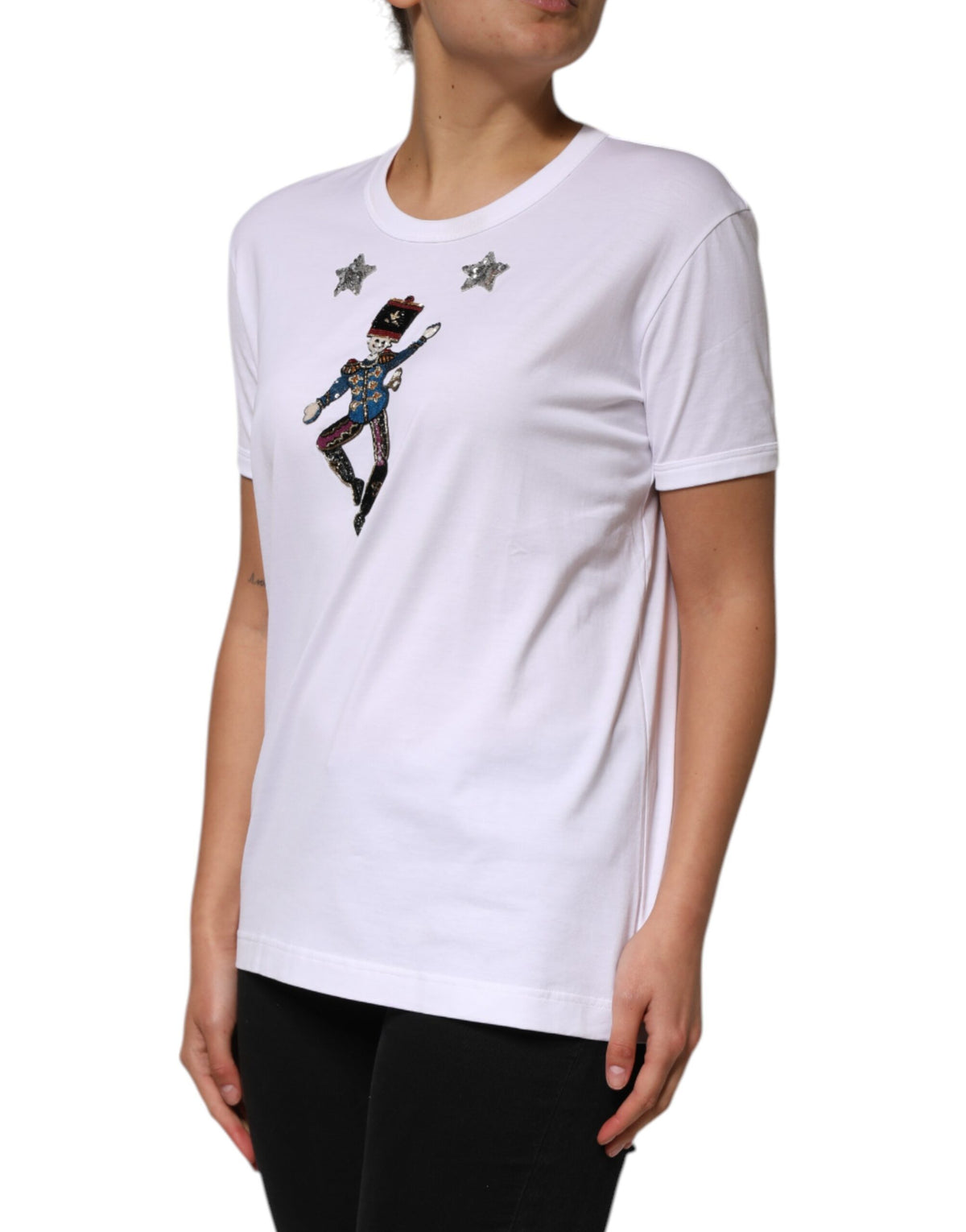 Dolce & Gabbana White Cotton Sequin Embellished Top T-shirt