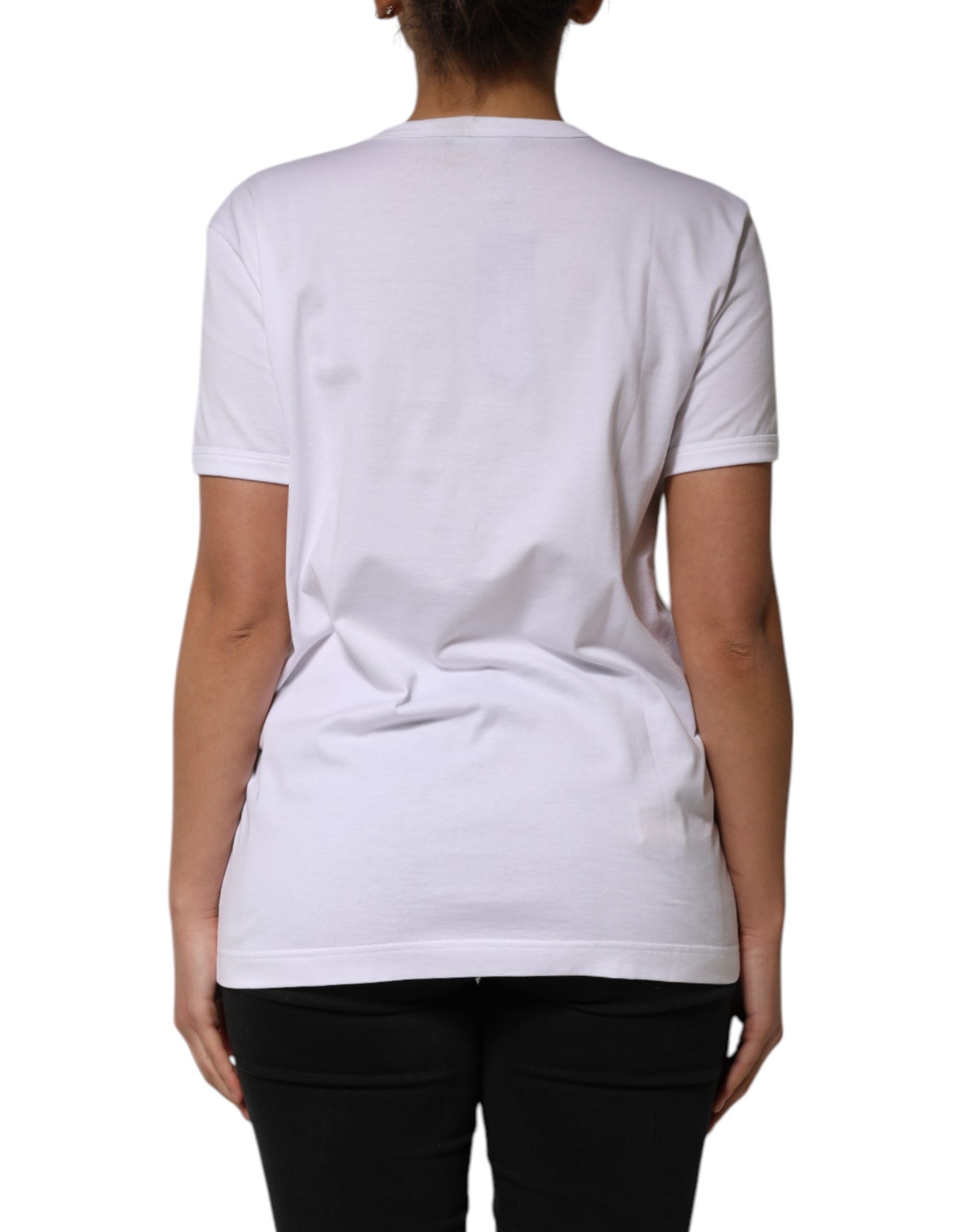 Dolce & Gabbana White Cotton Sequin Embellished Top T-shirt Dolce & Gabbana