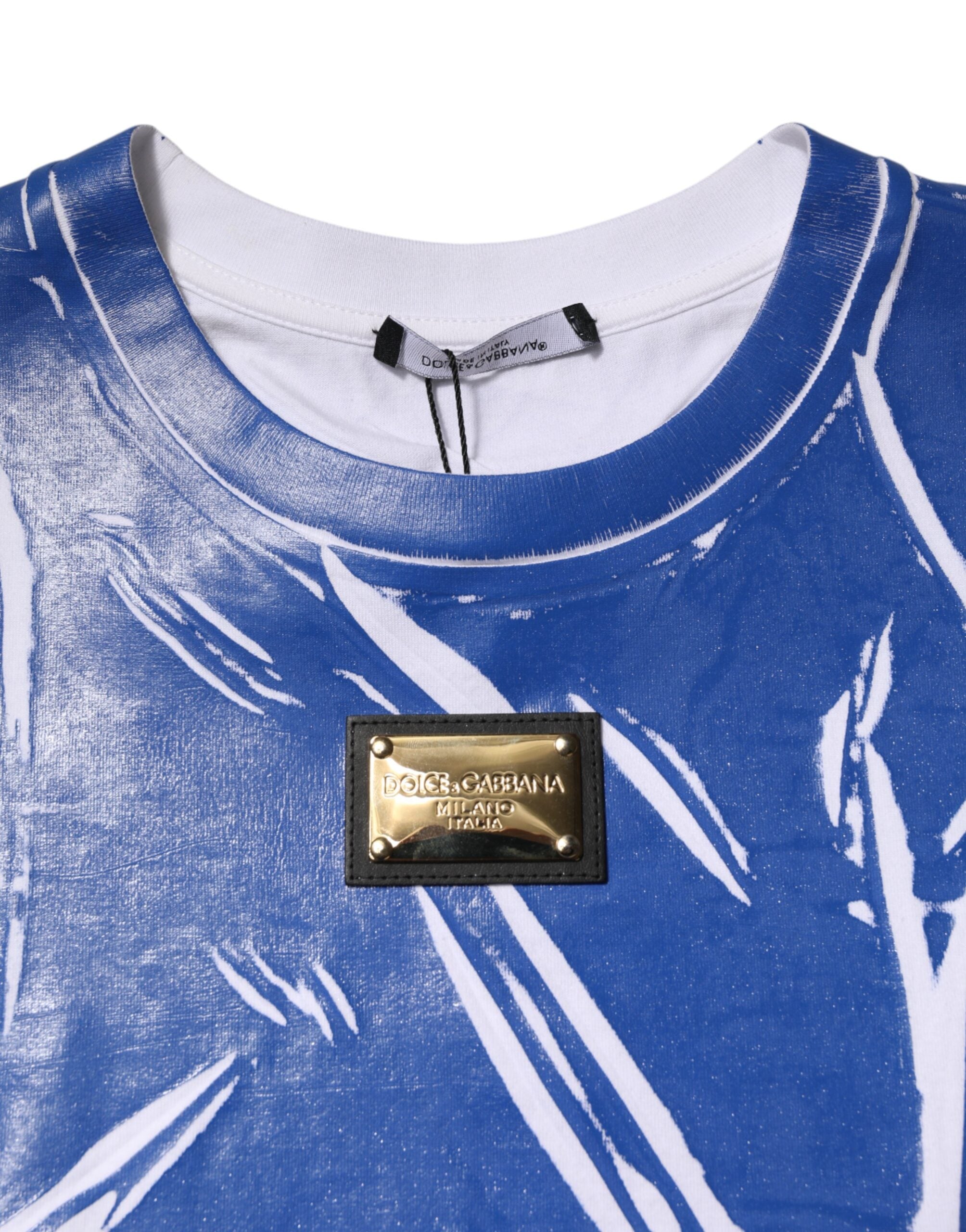 Dolce & Gabbana Blue White Cotton Logo Plaque Women Tank Top Dolce & Gabbana