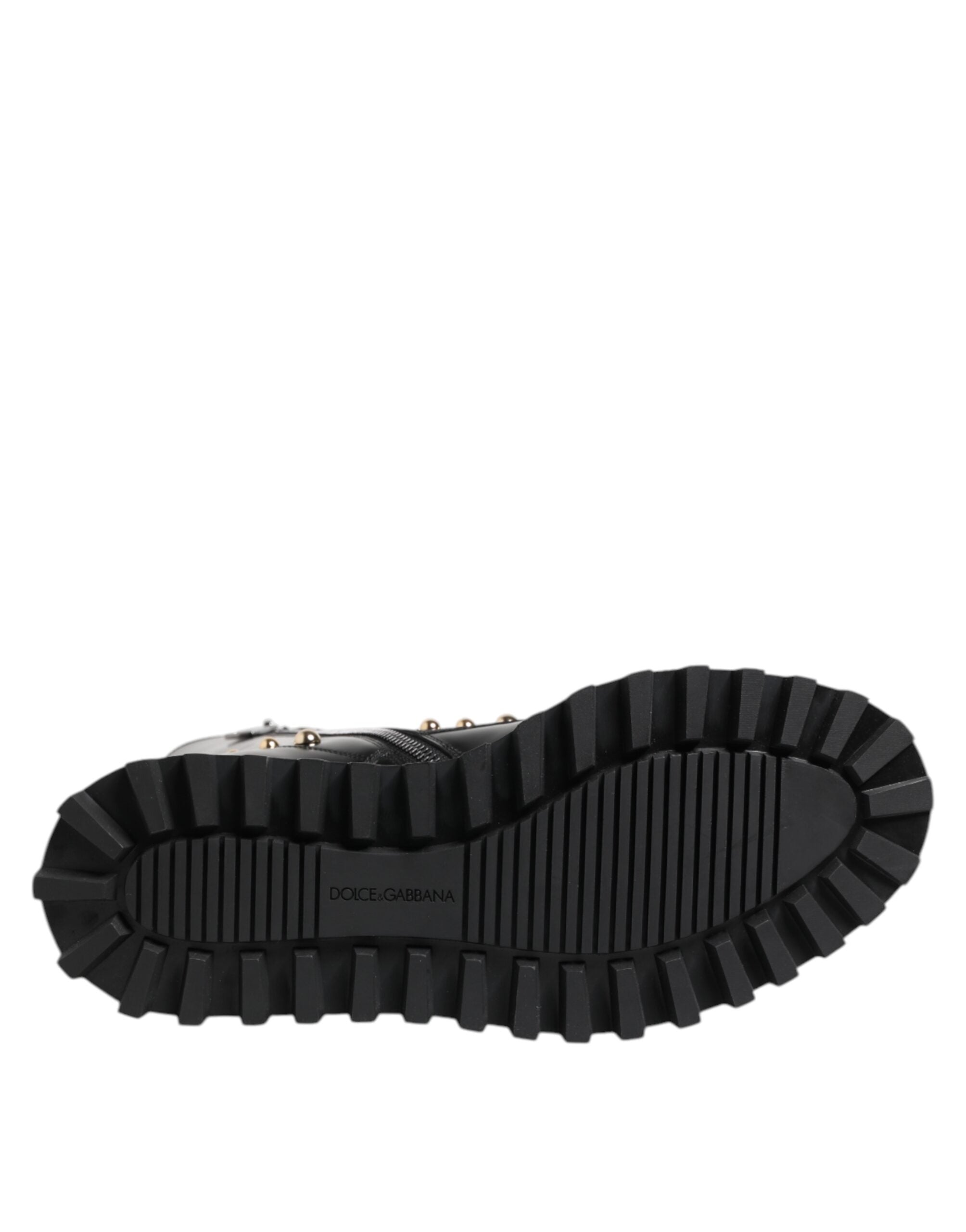 Dolce & Gabbana Black Studded Lace Up Mid Calf Boots Shoes Dolce & Gabbana