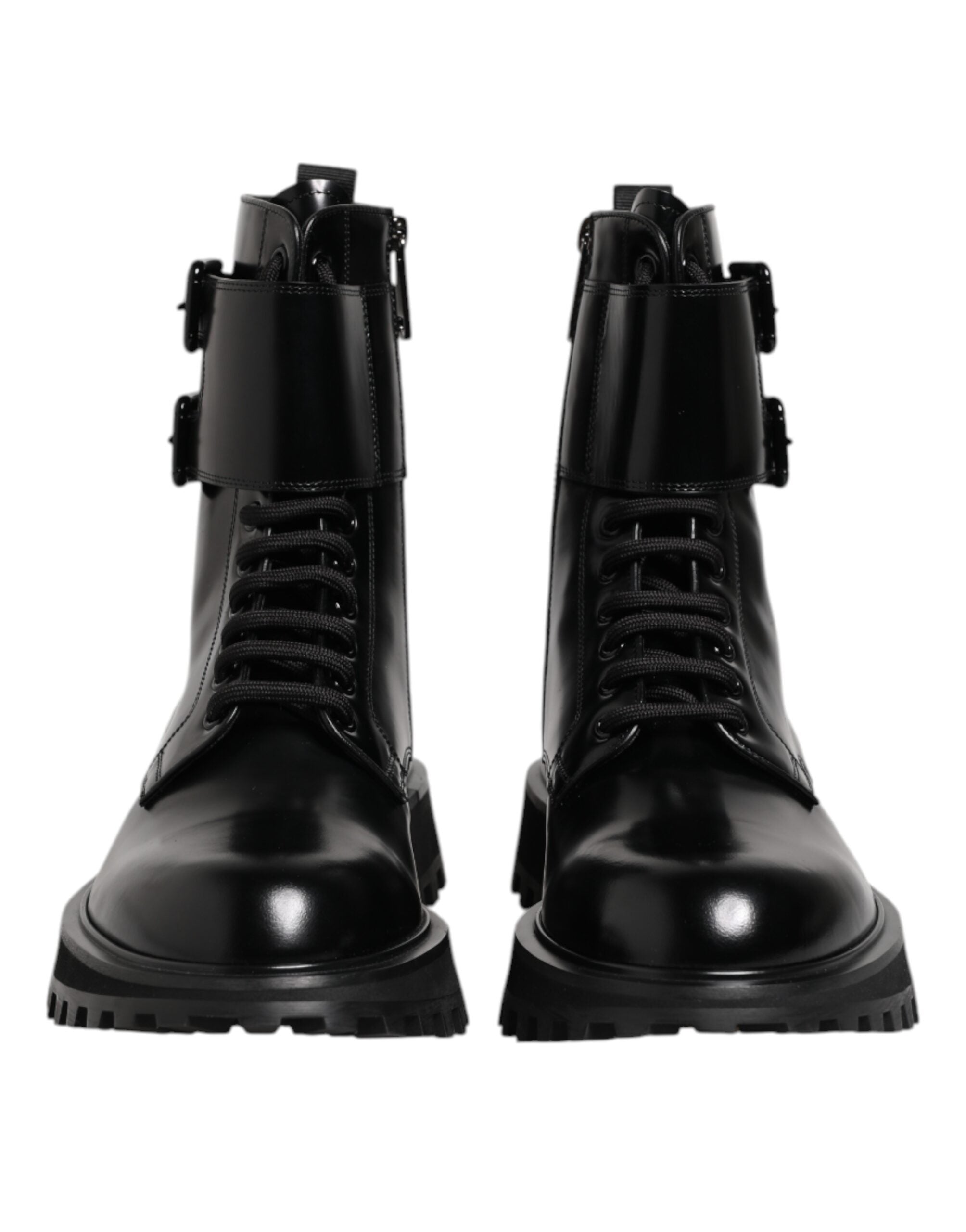 Dolce & Gabbana Black Leather Lace Up Mid Calf Boots Shoes Dolce & Gabbana