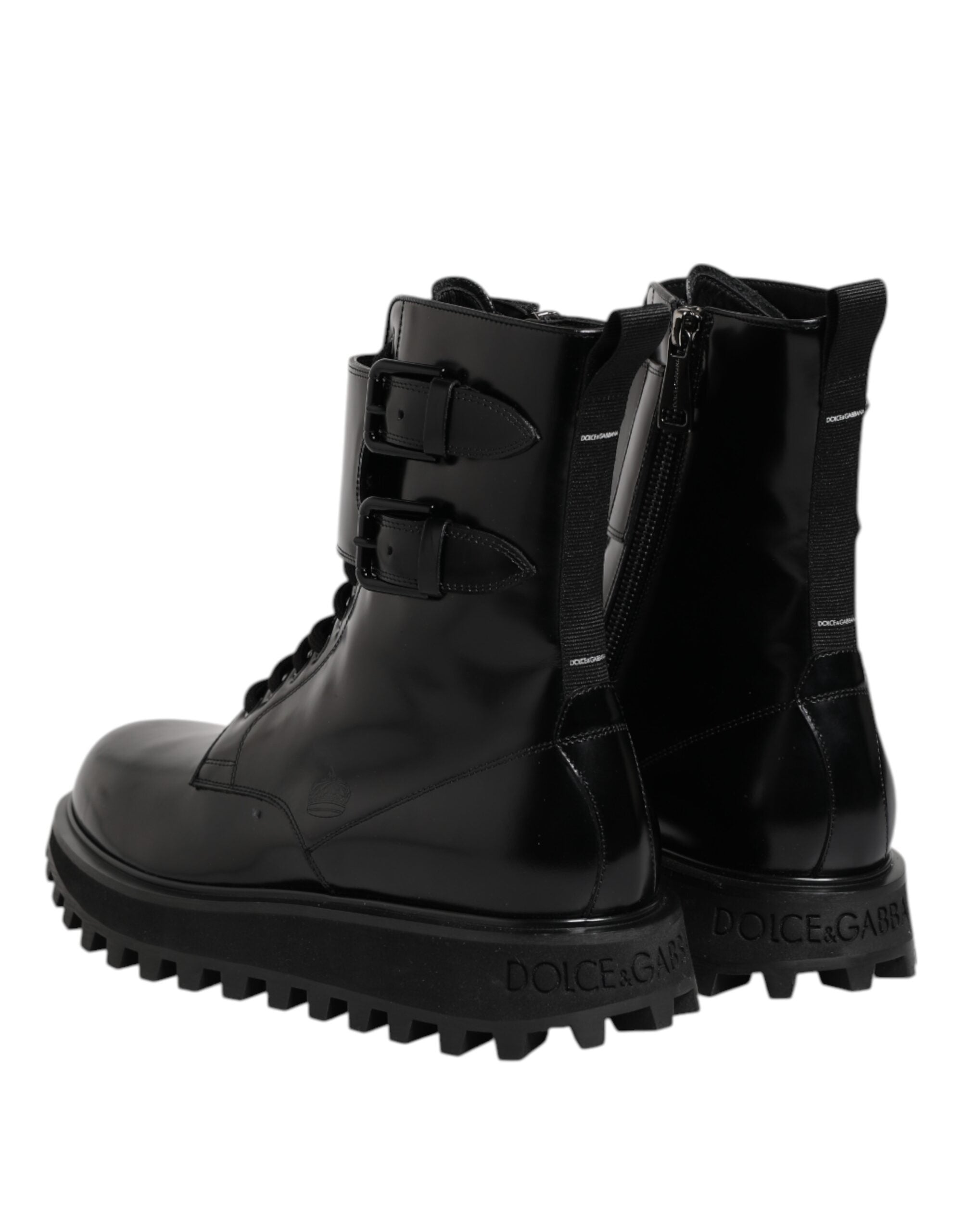 Dolce & Gabbana Black Leather Lace Up Mid Calf Boots Shoes Dolce & Gabbana