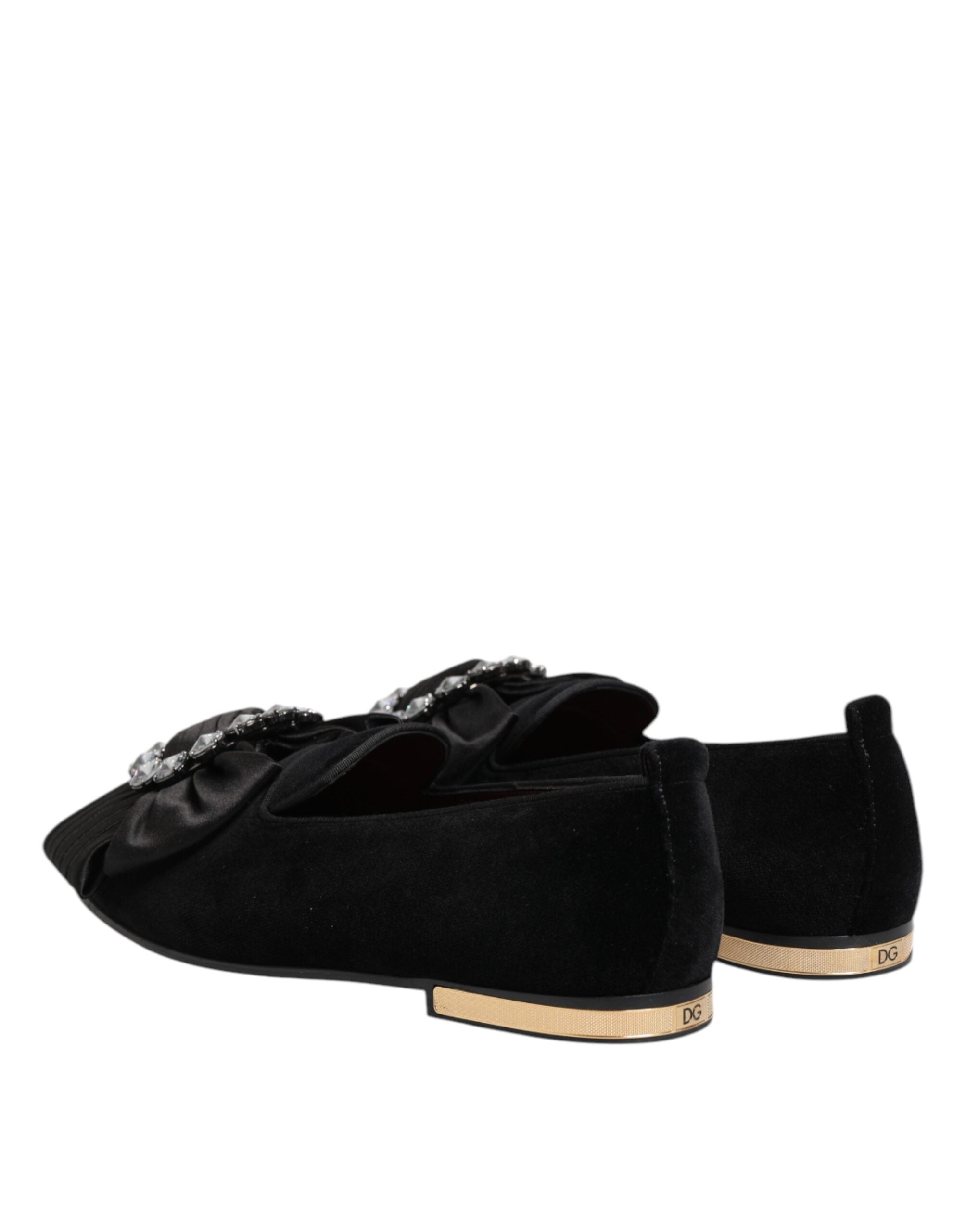 Dolce & Gabbana Black VATICANO Crystal Ribbon Slip On Shoes Dolce & Gabbana