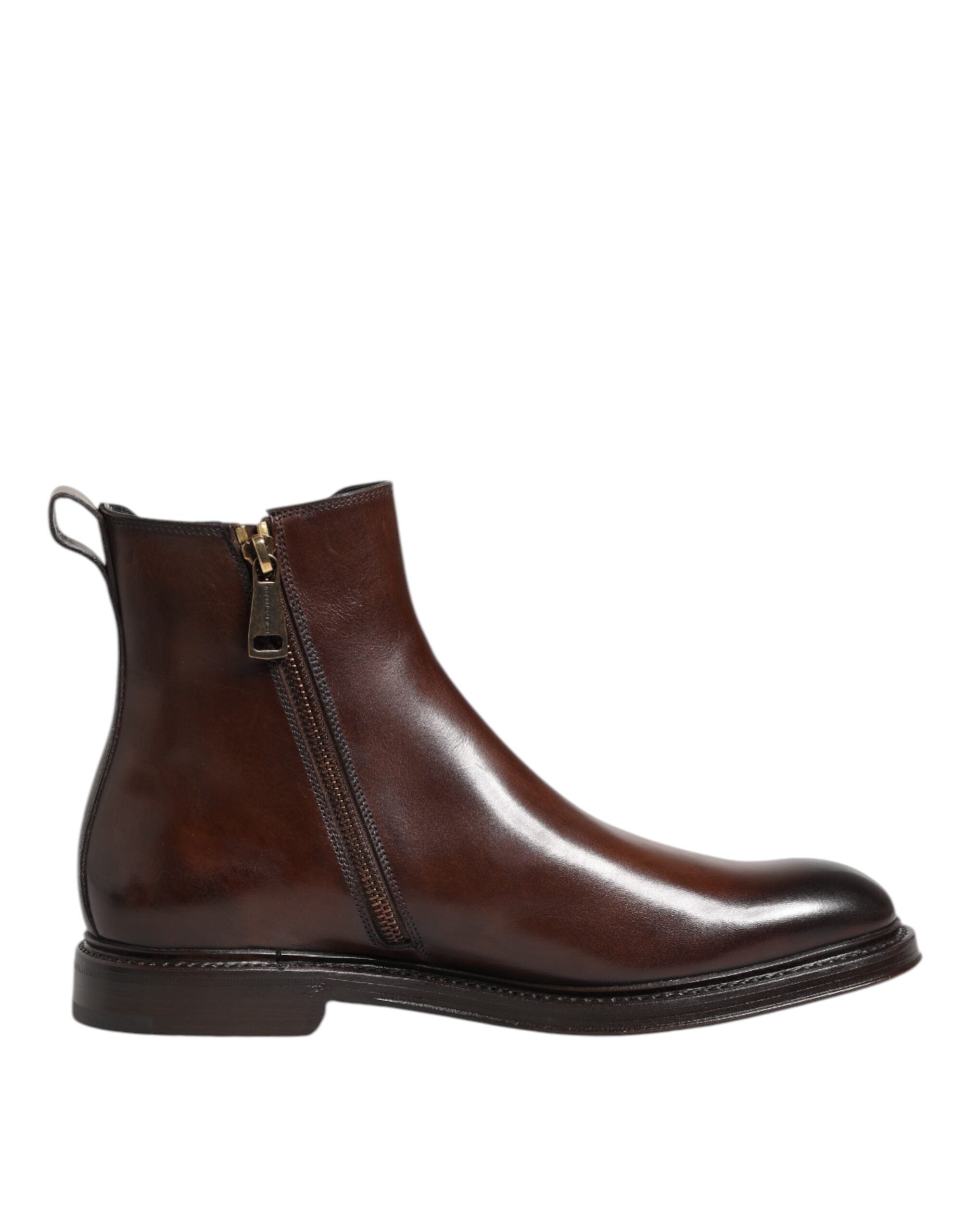 Dolce & Gabbana Brown Chelsea Leather Mid Calf Boots Shoes Dolce & Gabbana