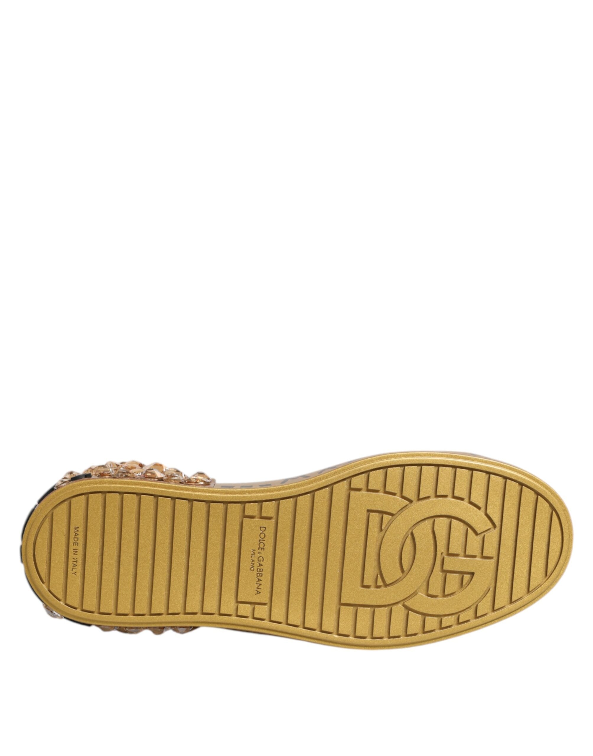 Dolce & Gabbana White Gold Crystal Portofino Sneakers Shoes Dolce & Gabbana