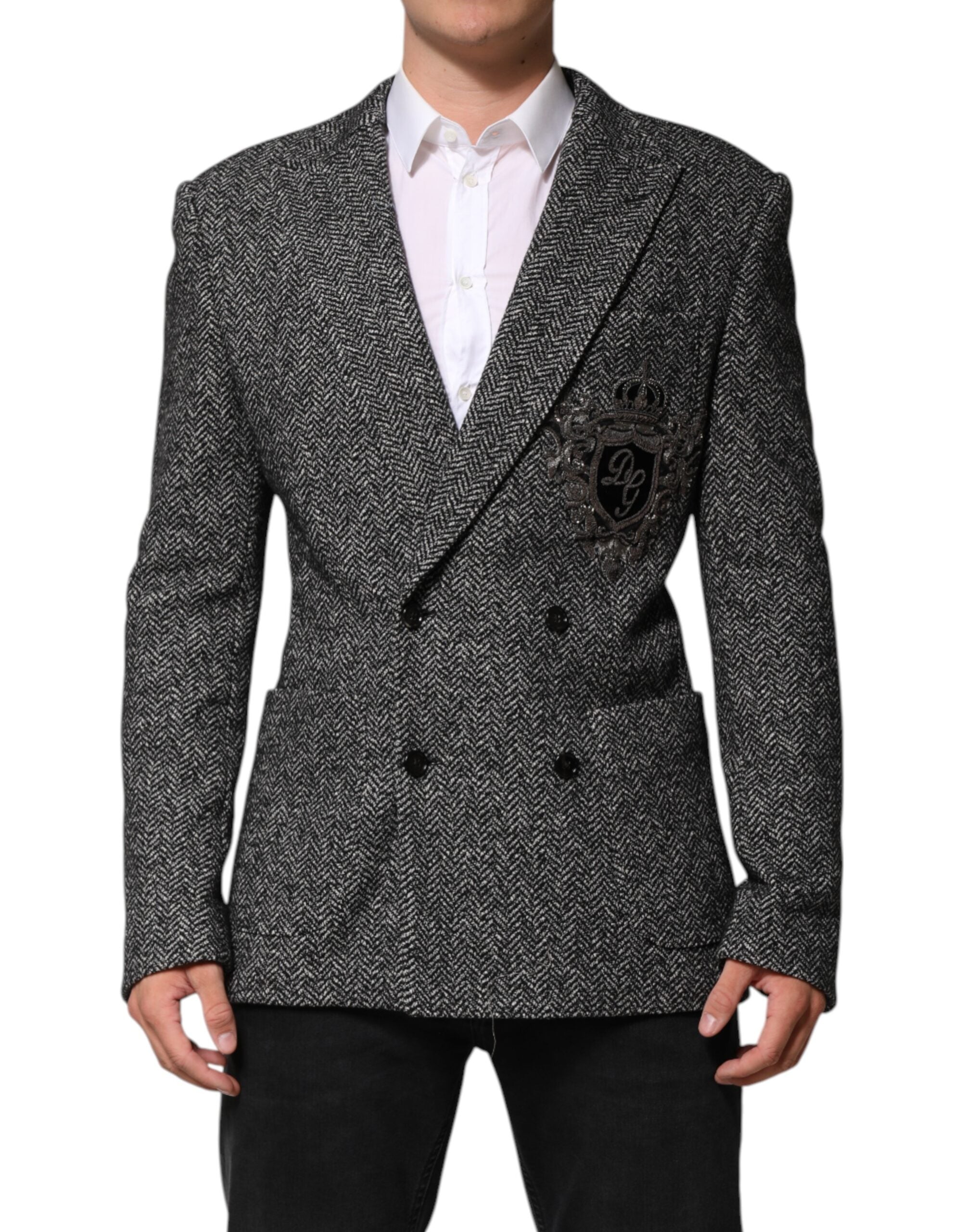 Dolce & Gabbana Black White Double Breasted Men Suit Blazer Dolce & Gabbana