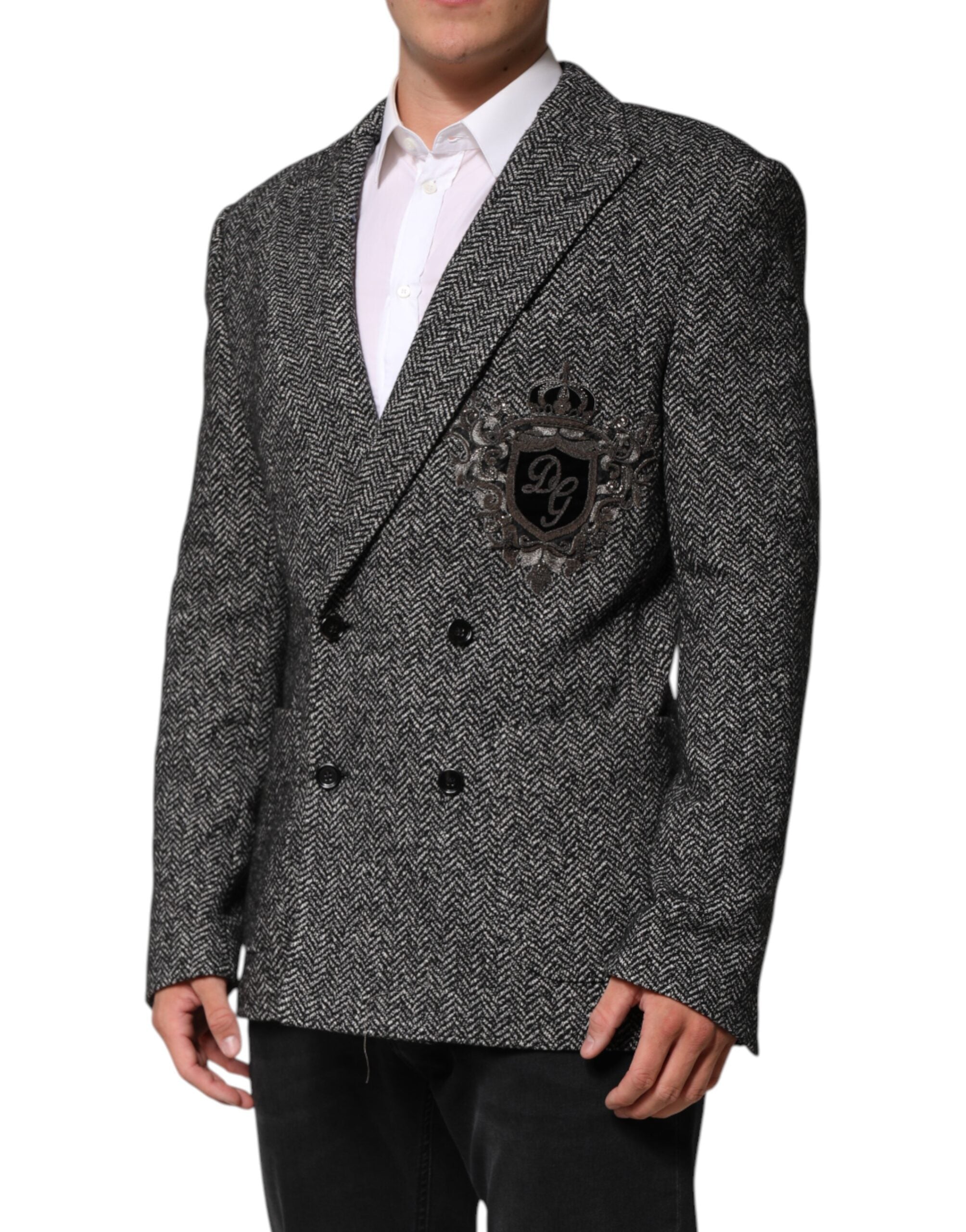 Dolce & Gabbana Black White Double Breasted Men Suit Blazer Dolce & Gabbana