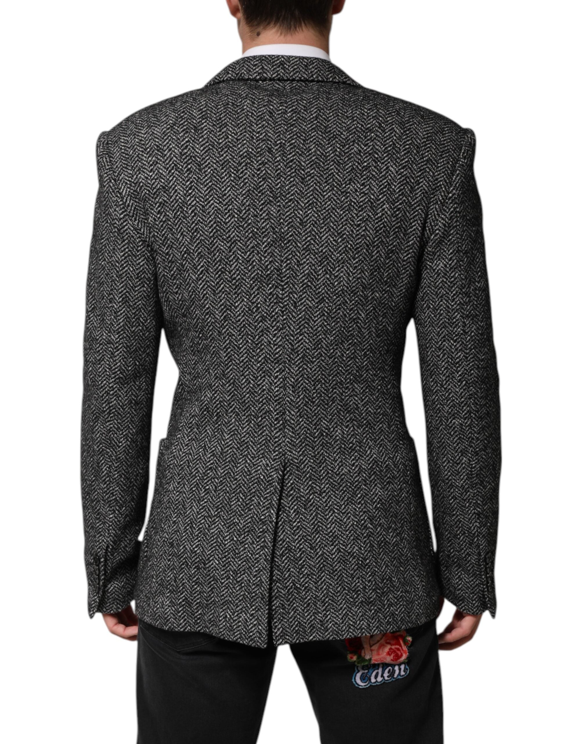 Dolce & Gabbana Black White Double Breasted Men Suit Blazer Dolce & Gabbana