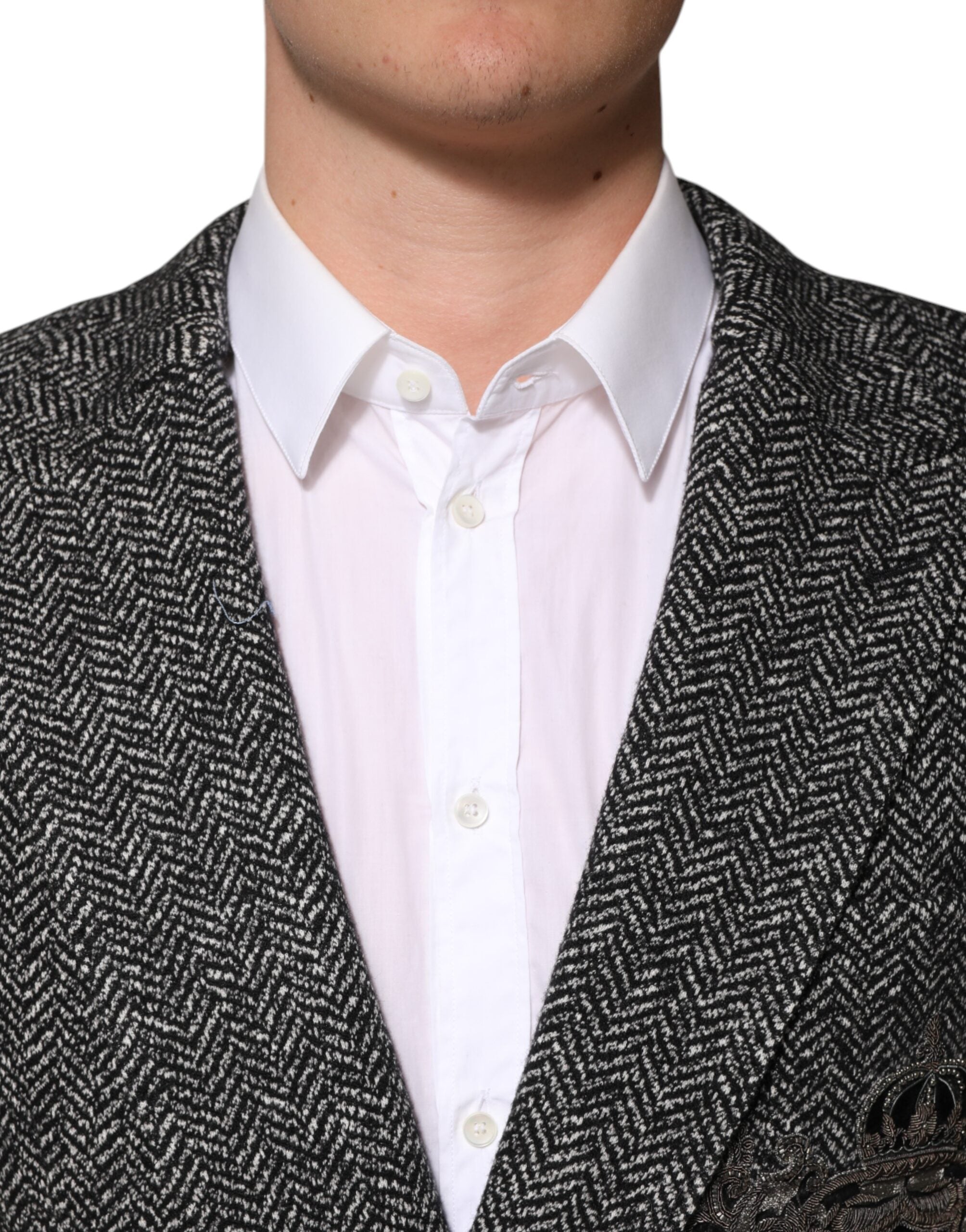 Dolce & Gabbana Black White Double Breasted Men Suit Blazer Dolce & Gabbana