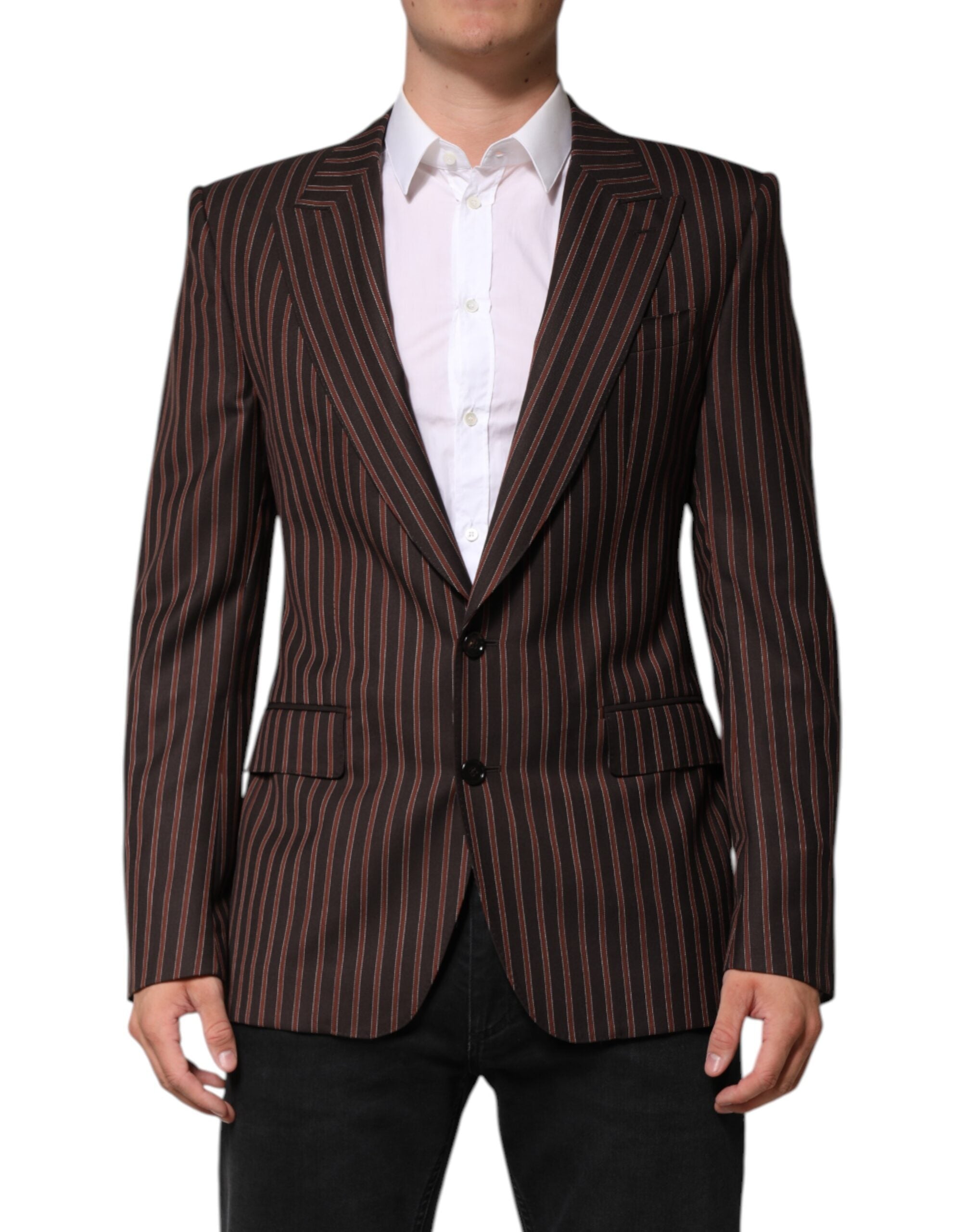 Dolce & Gabbana Black Brown Stripe Single Breasted Blazer Dolce & Gabbana