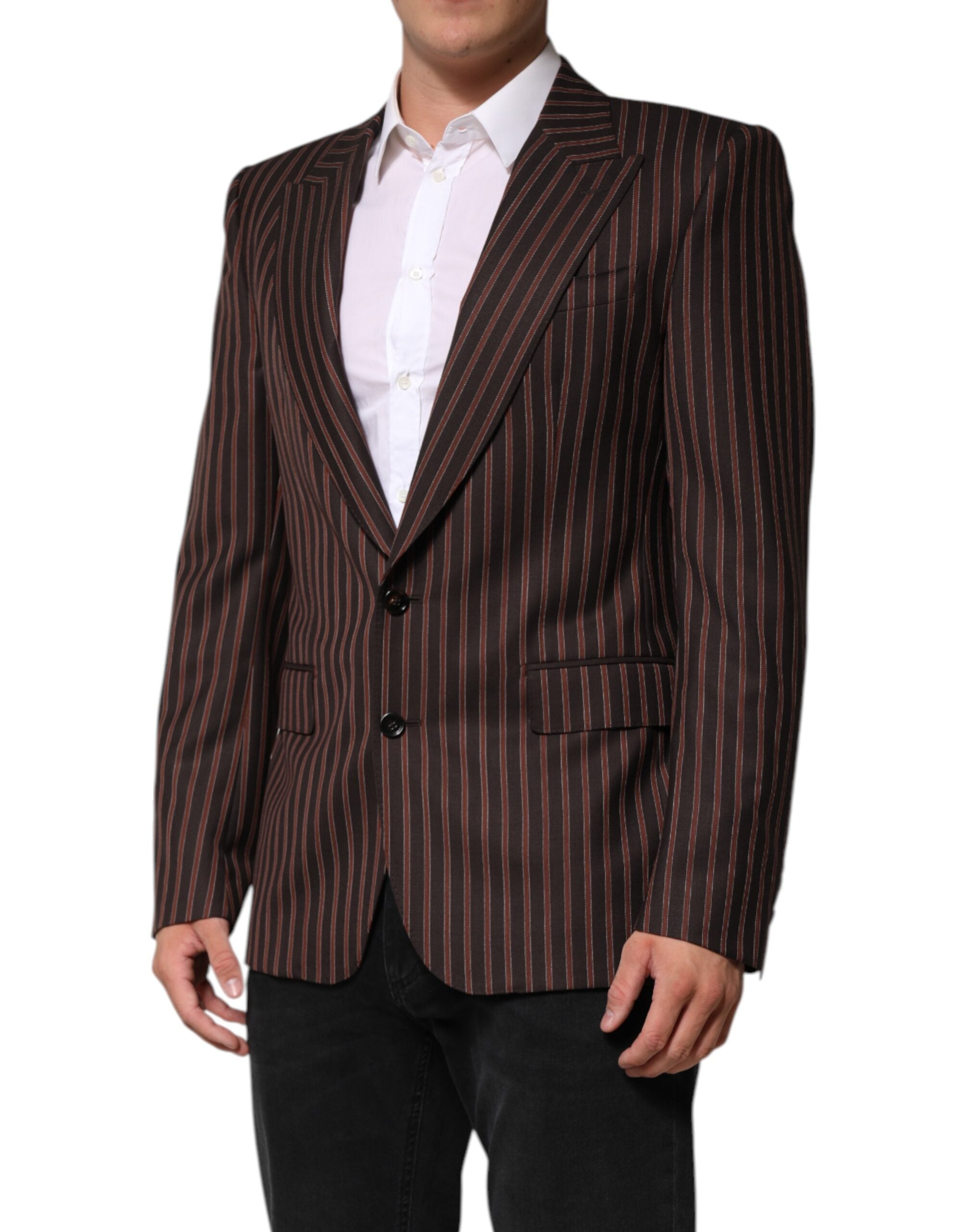 Dolce & Gabbana Black Brown Stripe Single Breasted Blazer Dolce & Gabbana