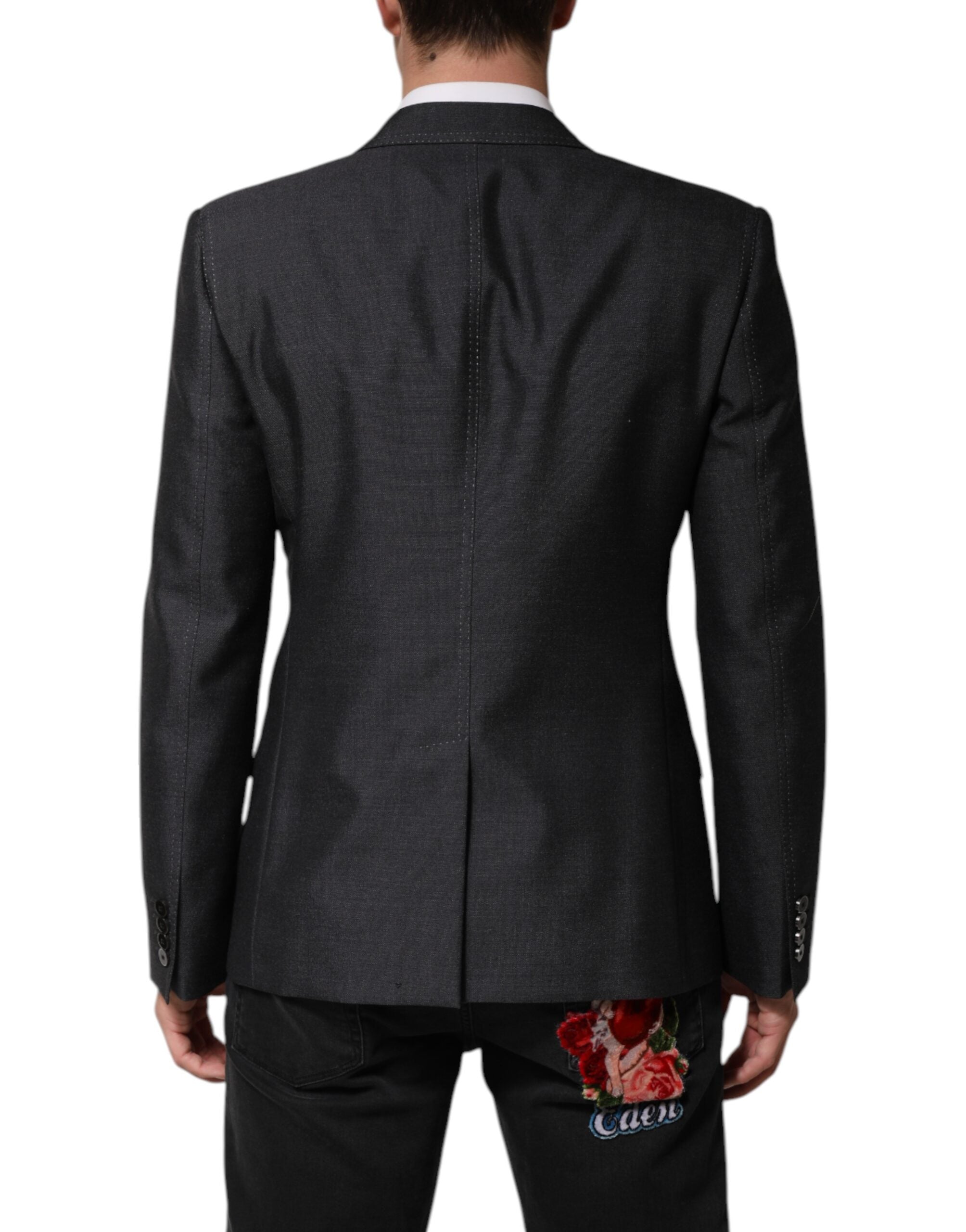 Dolce & Gabbana Dark Gray Bee Embroidery Wool Coat Blazer Dolce & Gabbana