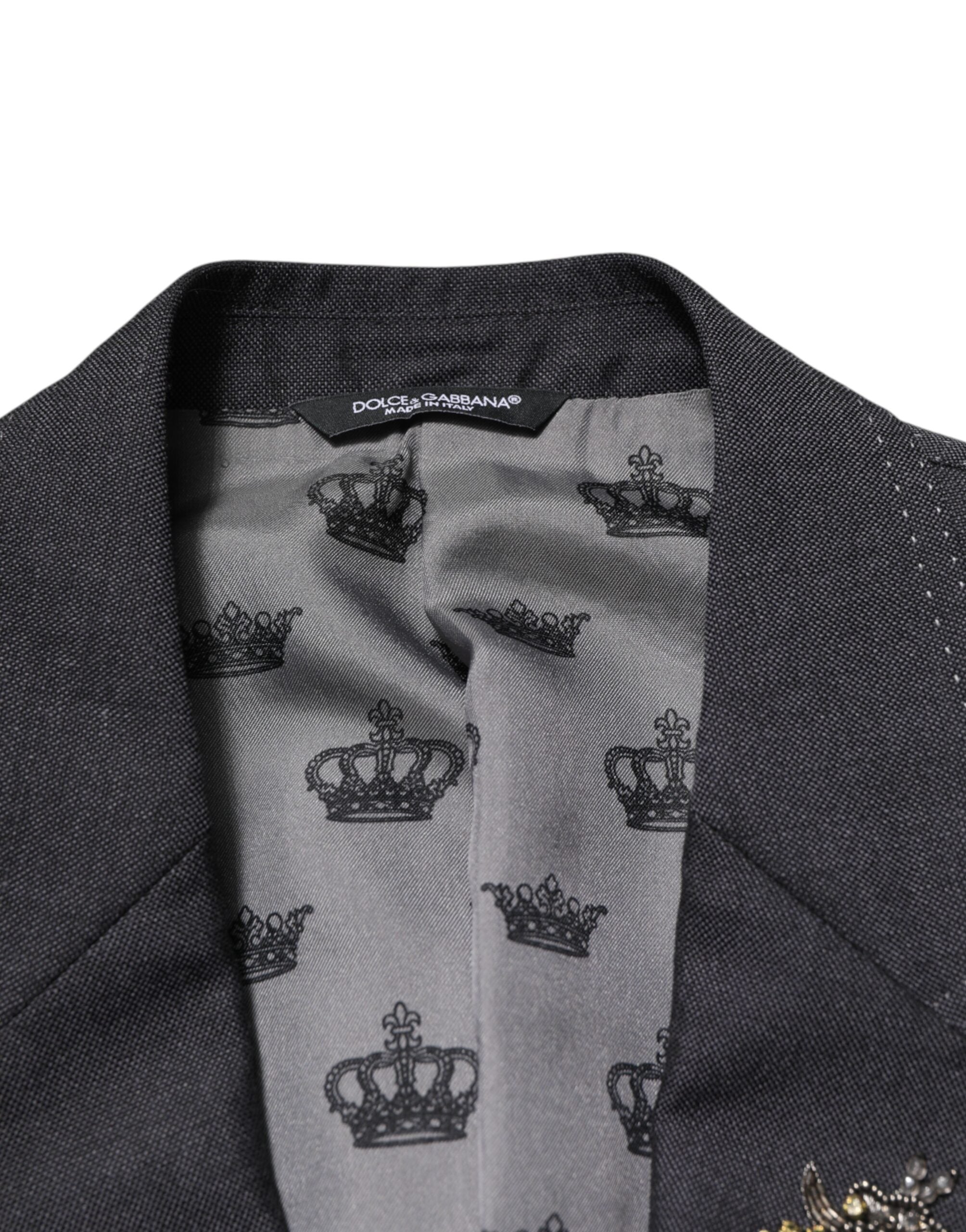 Dolce & Gabbana Dark Gray Bee Embroidery Wool Coat Blazer Dolce & Gabbana