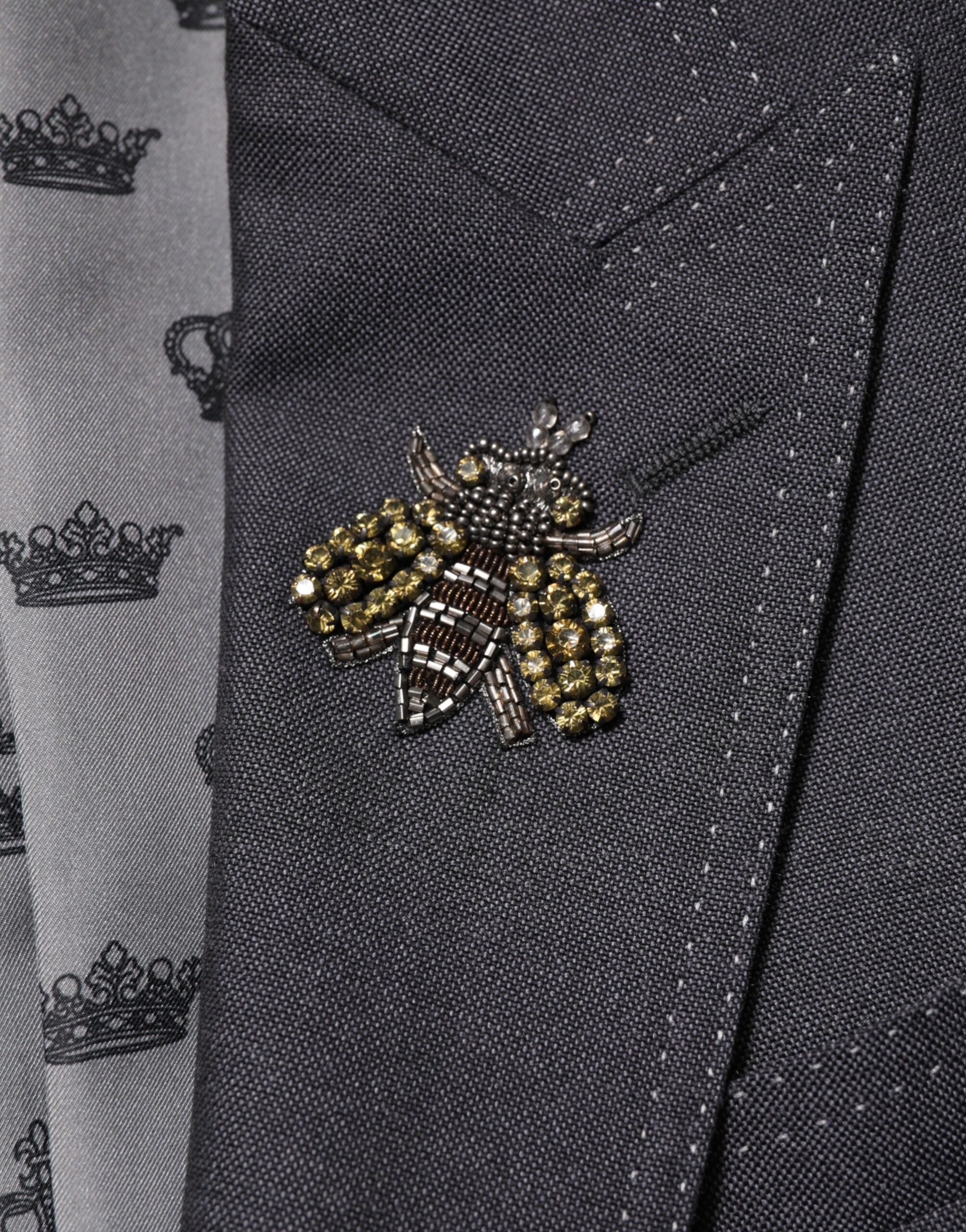 Dolce & Gabbana Dark Gray Bee Embroidery Wool Coat Blazer Dolce & Gabbana