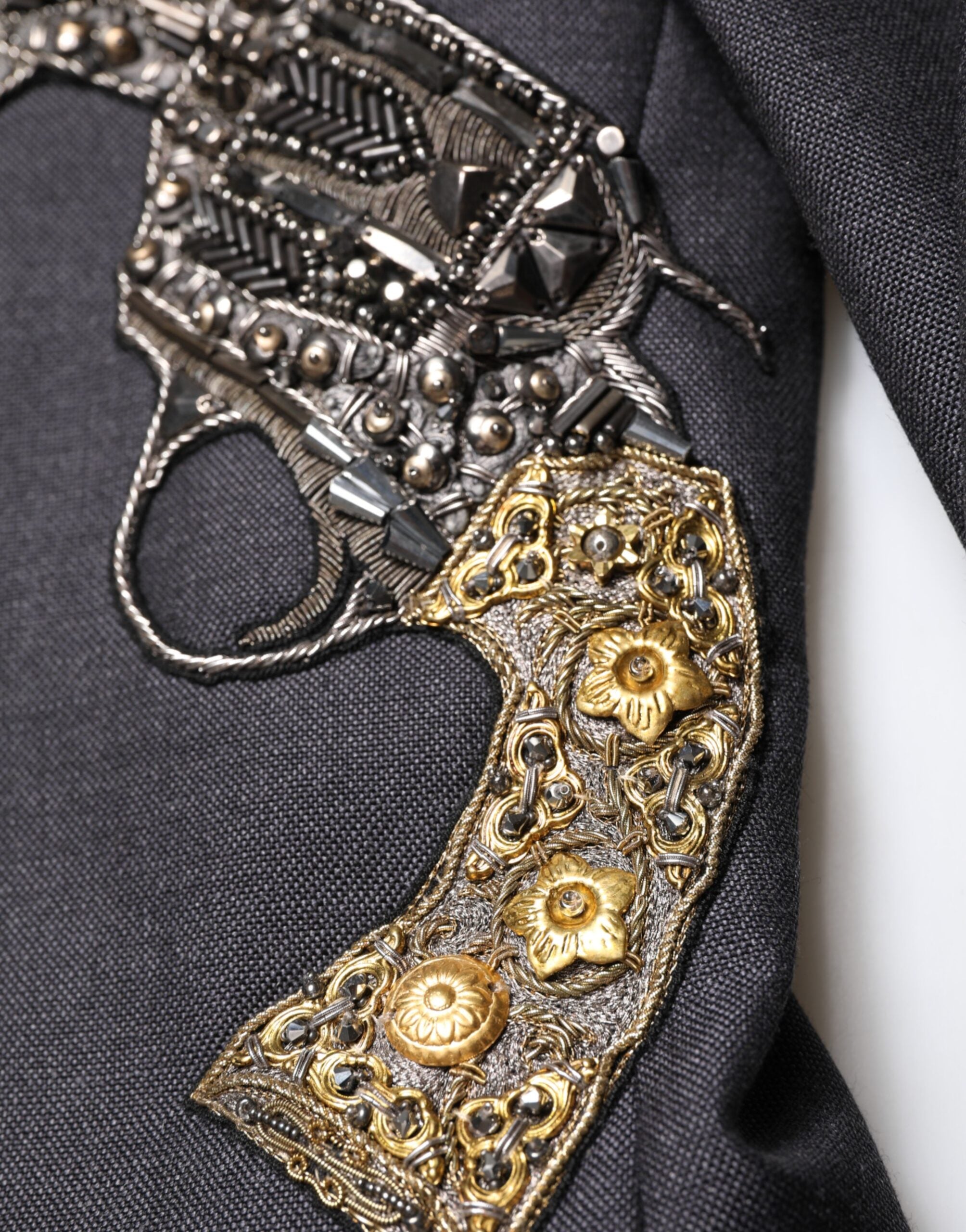 Dolce & Gabbana Dark Gray Bee Embroidery Wool Coat Blazer Dolce & Gabbana