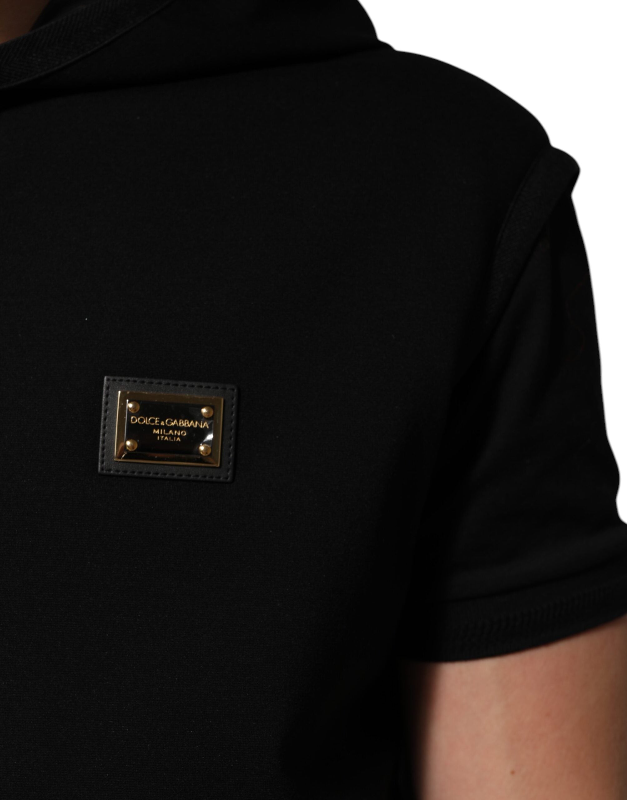 Dolce & Gabbana Black Sleeveless Hooded Logo Plaque Jacket Dolce & Gabbana