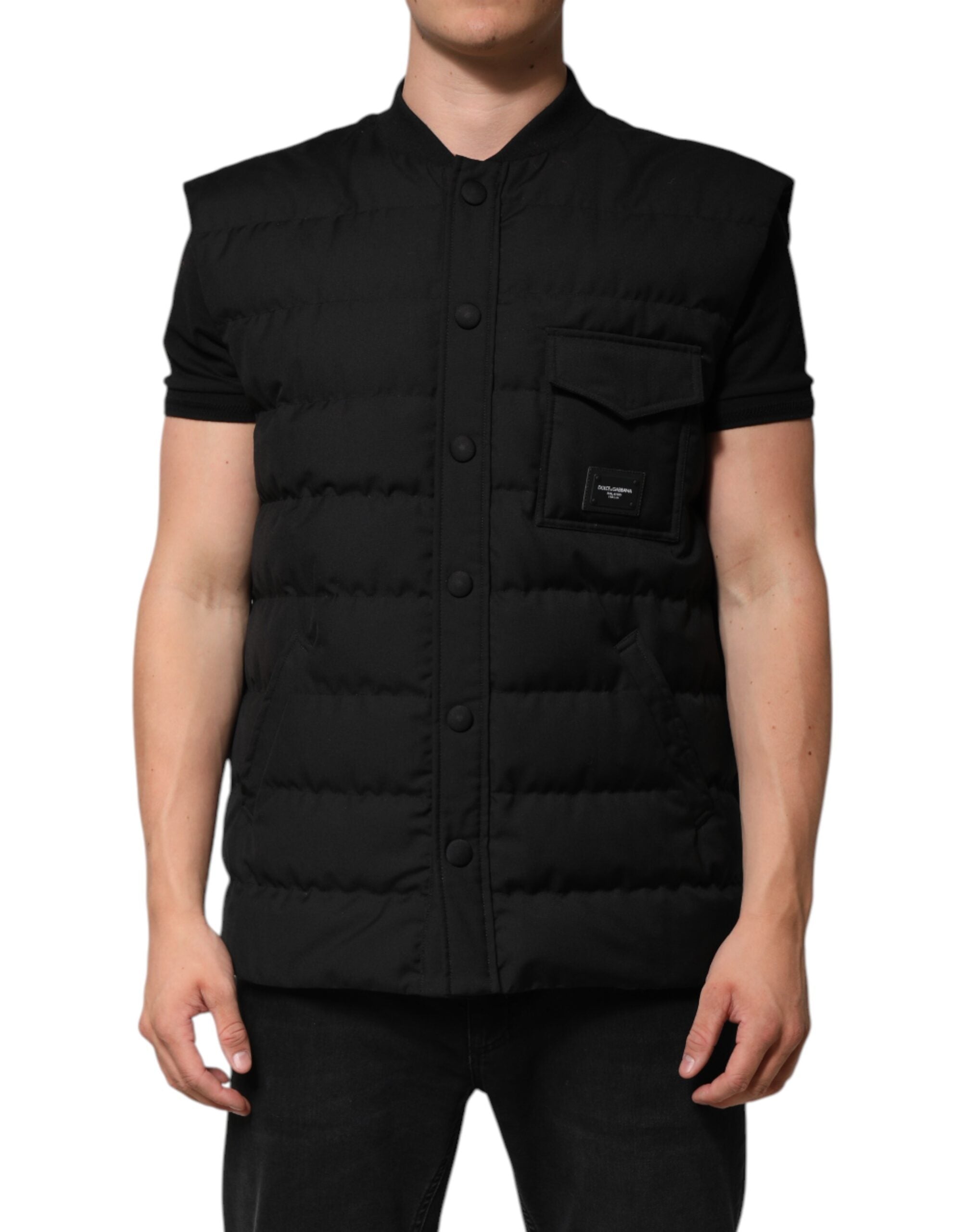 Dolce & Gabbana Black Sleeveless Parka Logo Plaque Jacket Dolce & Gabbana