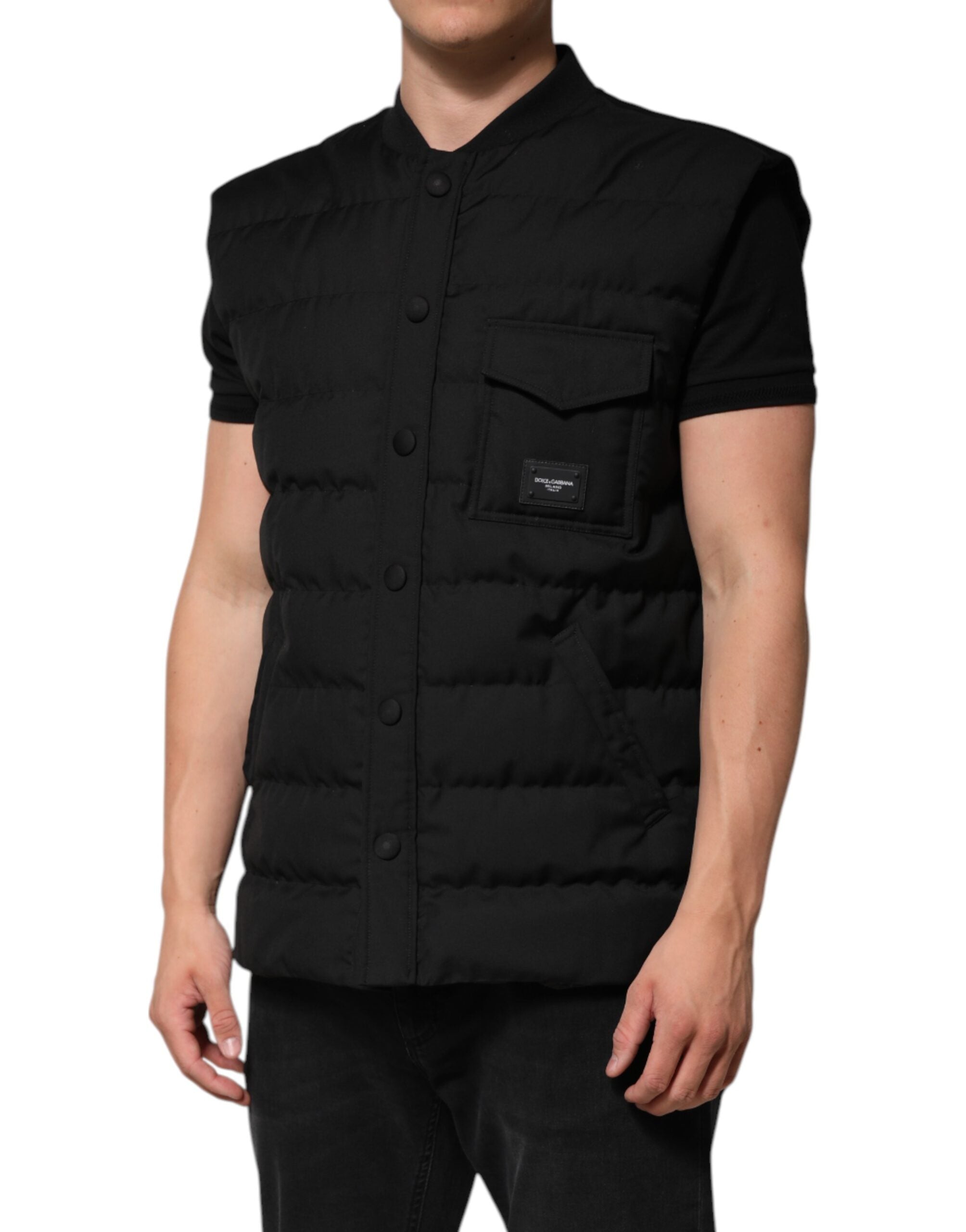Dolce & Gabbana Black Sleeveless Parka Logo Plaque Jacket Dolce & Gabbana