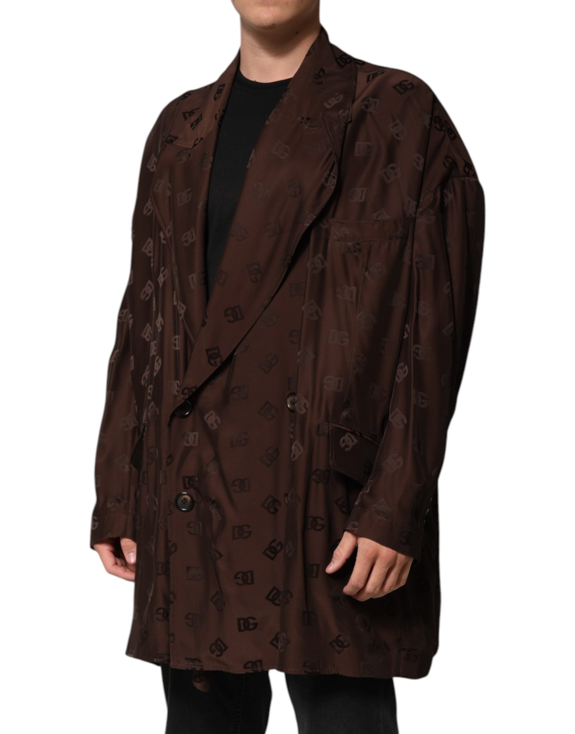 Dolce & Gabbana Brown Polyester Logo Monogram Coat Jacket Dolce & Gabbana