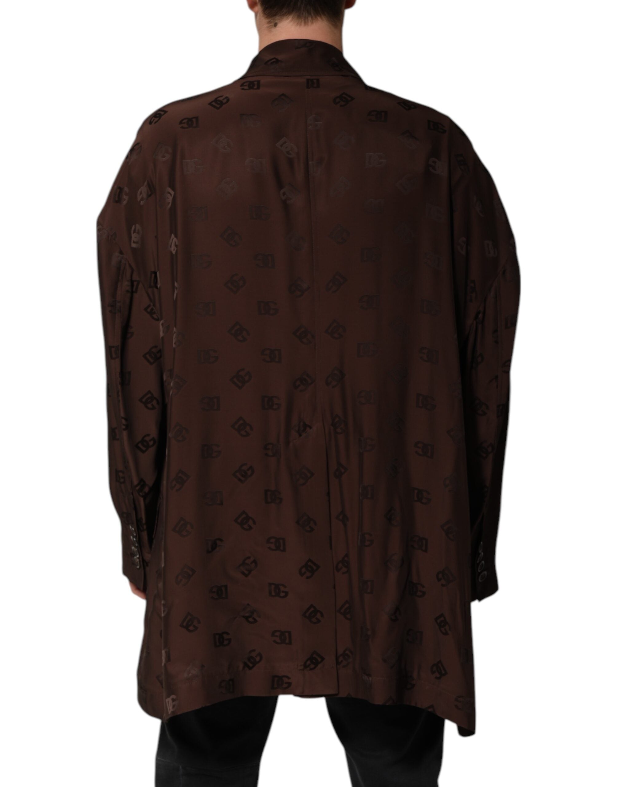 Dolce & Gabbana Brown Polyester Logo Monogram Coat Jacket Dolce & Gabbana