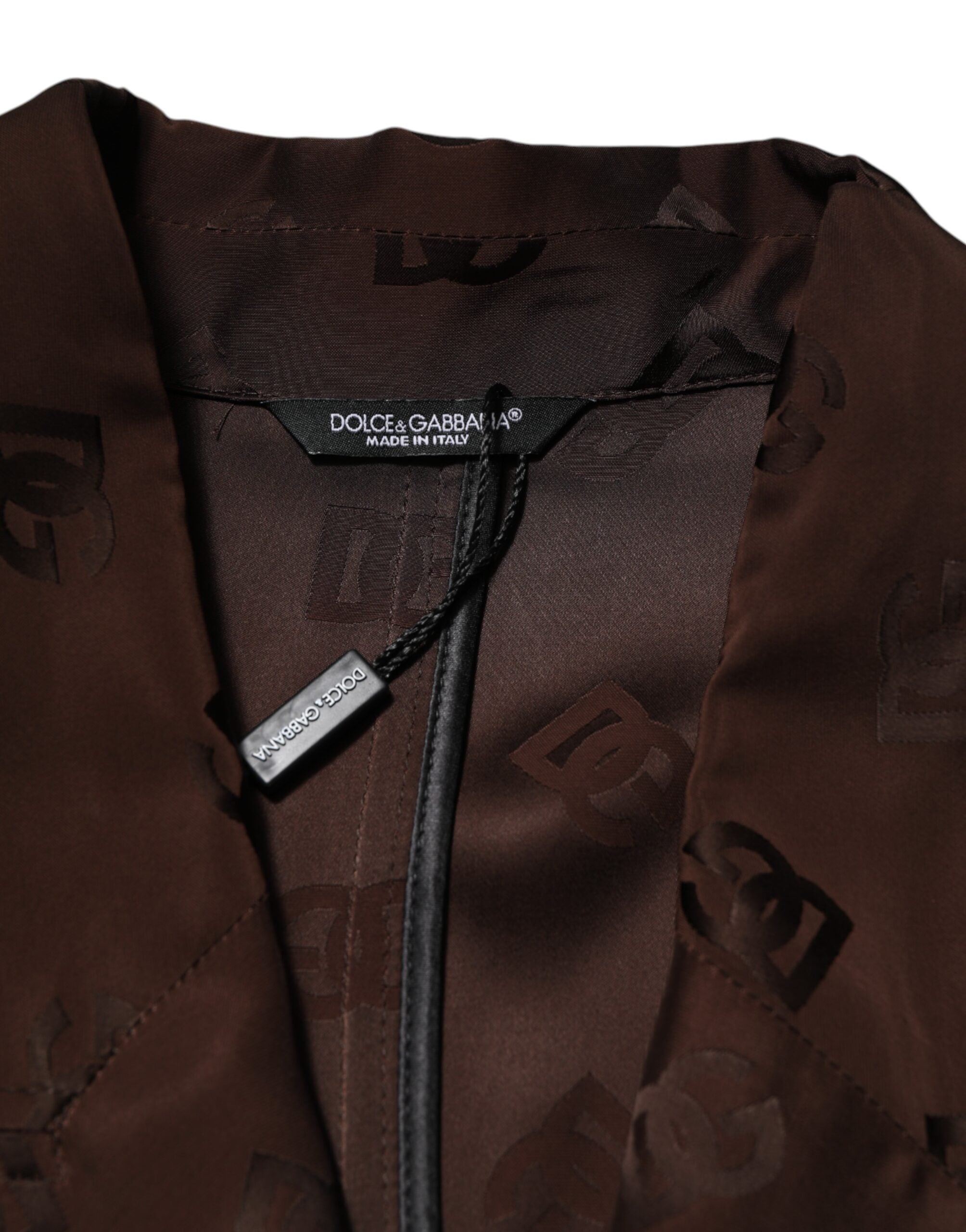 Dolce & Gabbana Brown Polyester Logo Monogram Coat Jacket Dolce & Gabbana