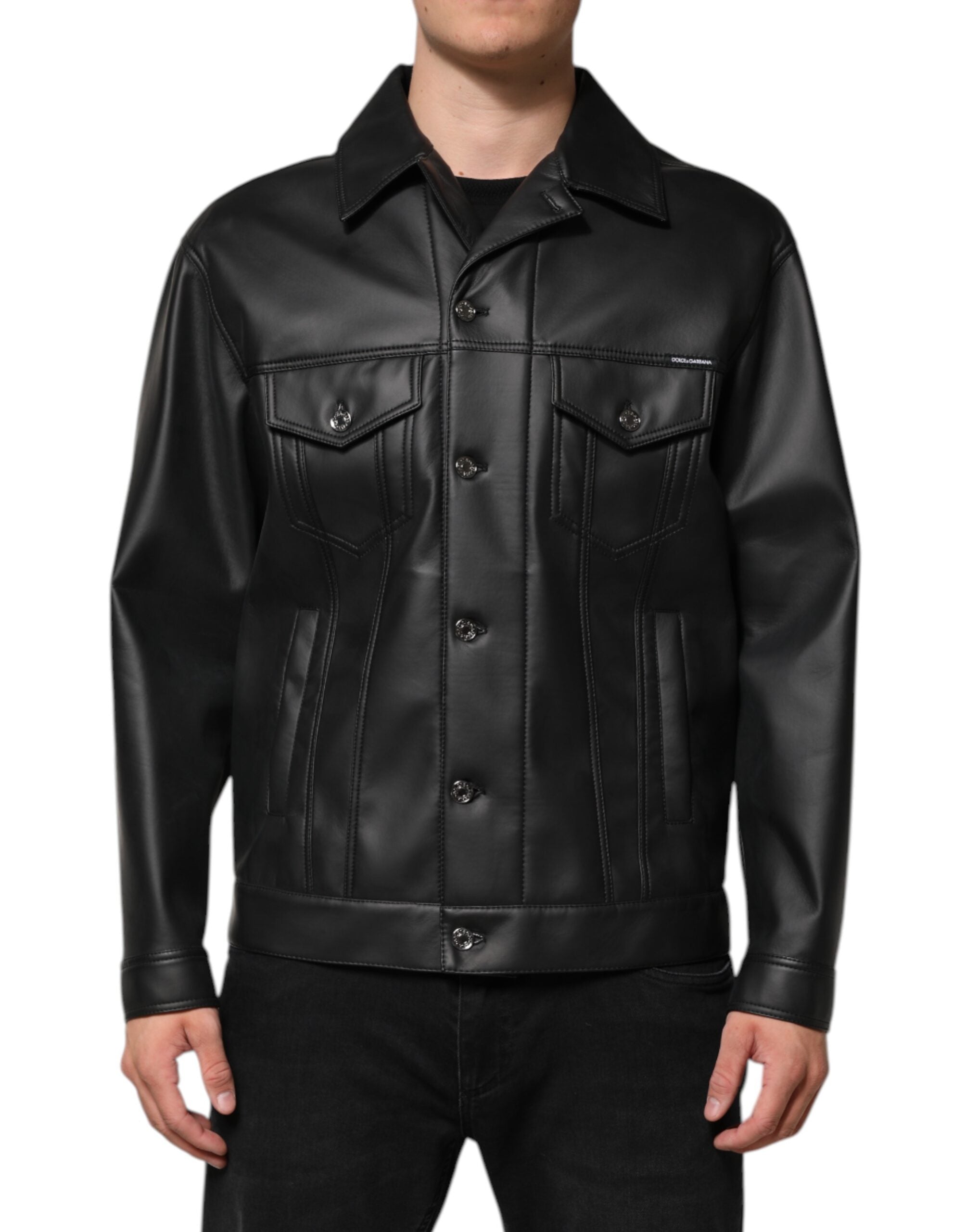 Dolce & Gabbana Black Polyester Button Down Biker Jacket Dolce & Gabbana