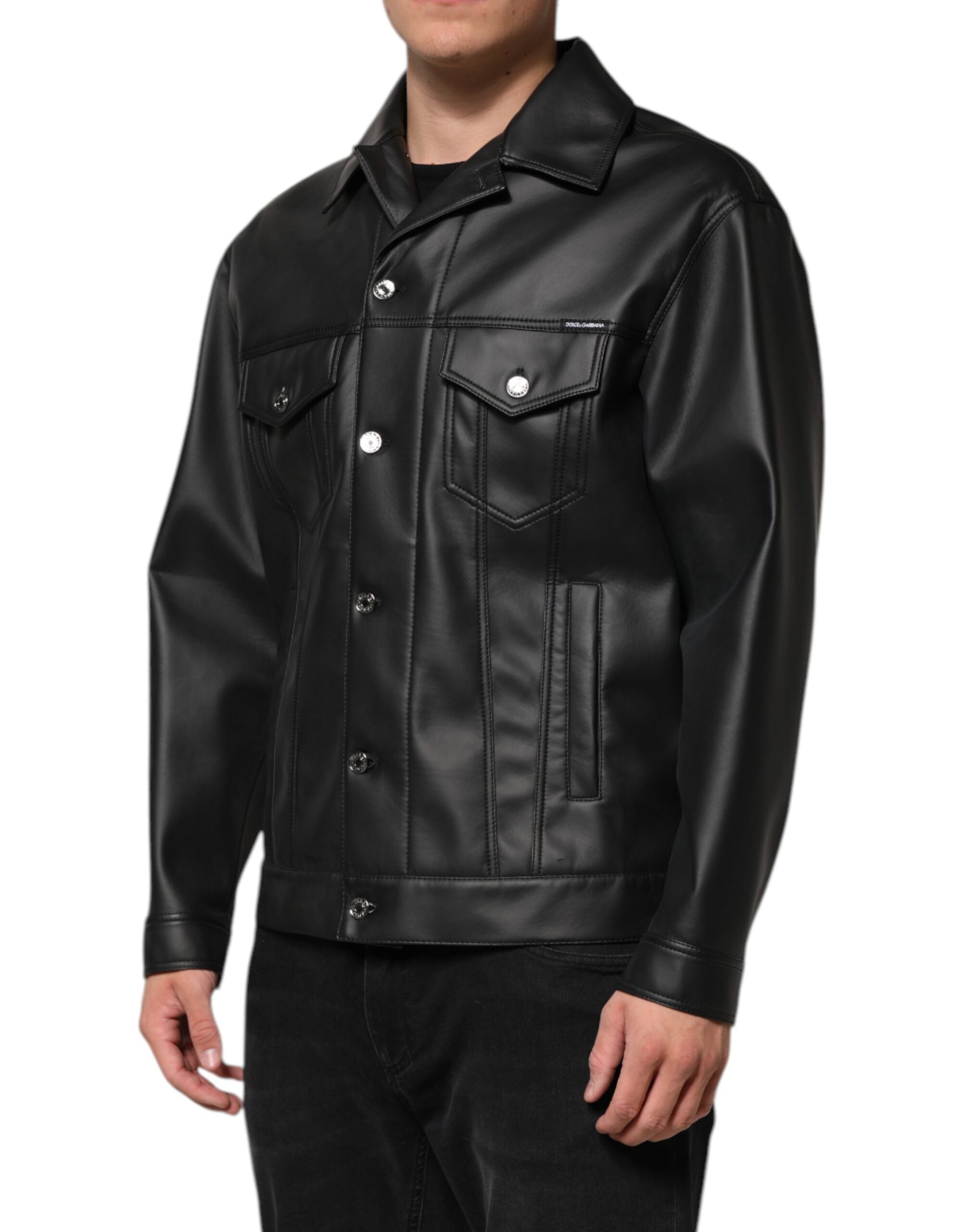 Dolce & Gabbana Black Polyester Button Down Biker Jacket Dolce & Gabbana