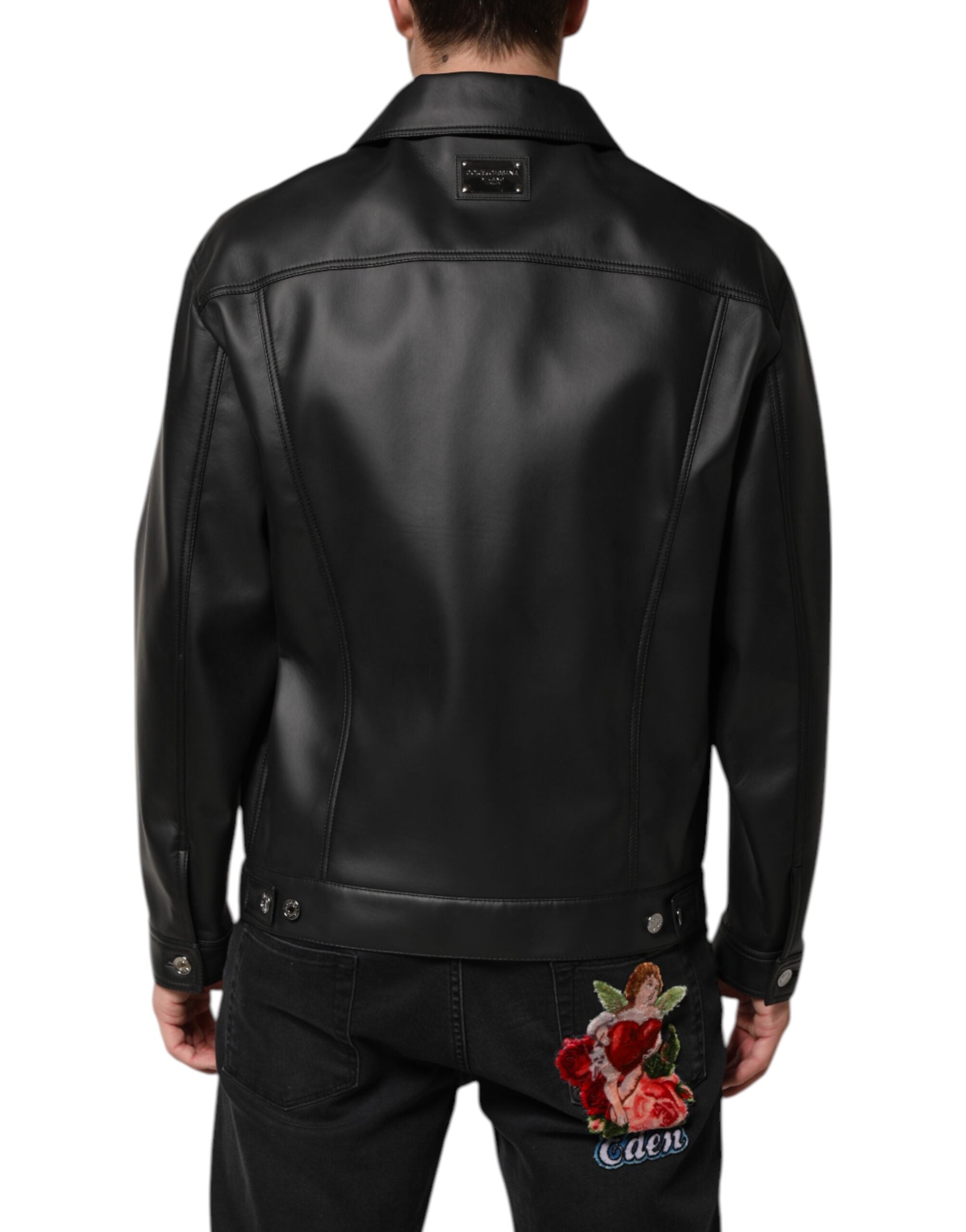 Dolce & Gabbana Black Polyester Button Down Biker Jacket Dolce & Gabbana
