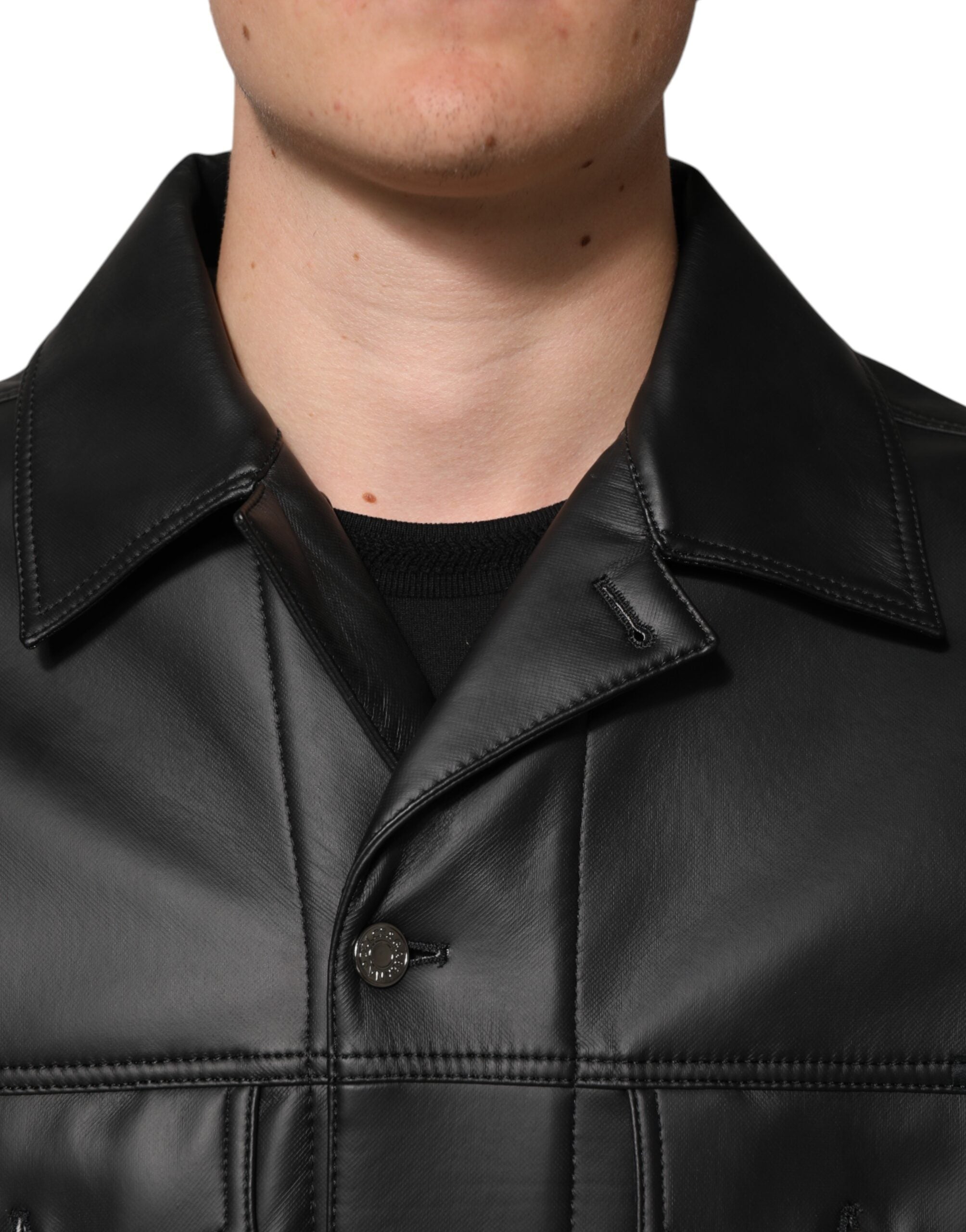 Dolce & Gabbana Black Polyester Button Down Biker Jacket Dolce & Gabbana