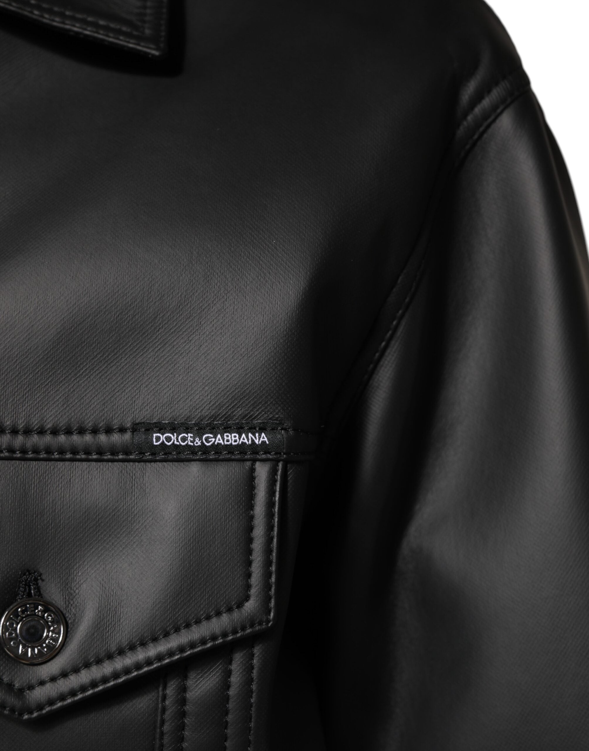 Dolce & Gabbana Black Polyester Button Down Biker Jacket Dolce & Gabbana