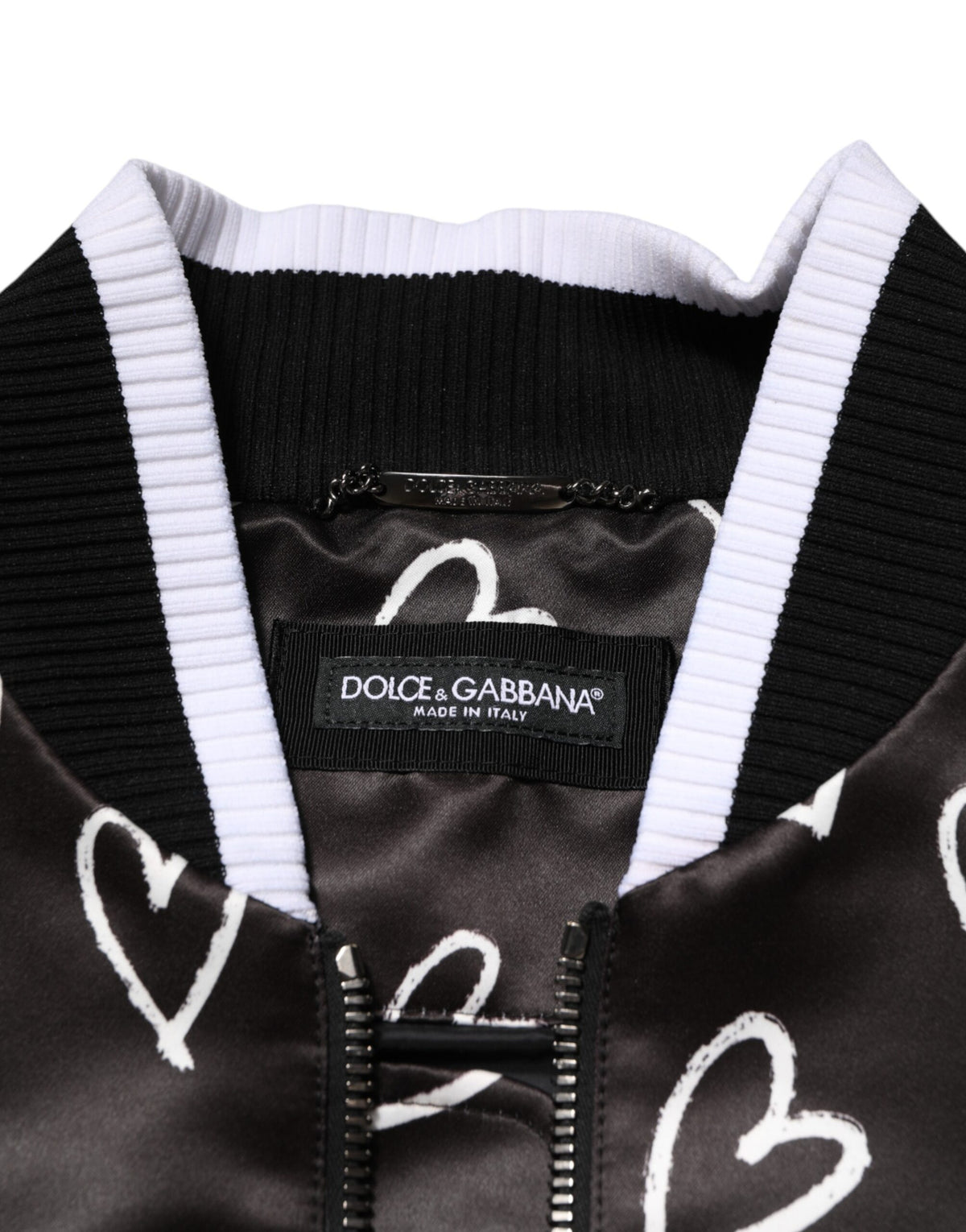 Dolce & Gabbana Black Polyester Heart Print Bomber Jacket